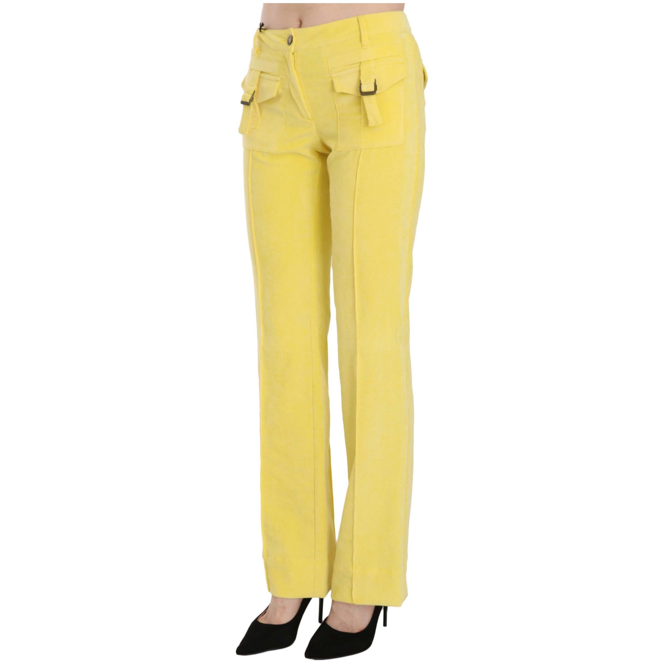 Chic Yellow Corduroy Mid Waist Pants