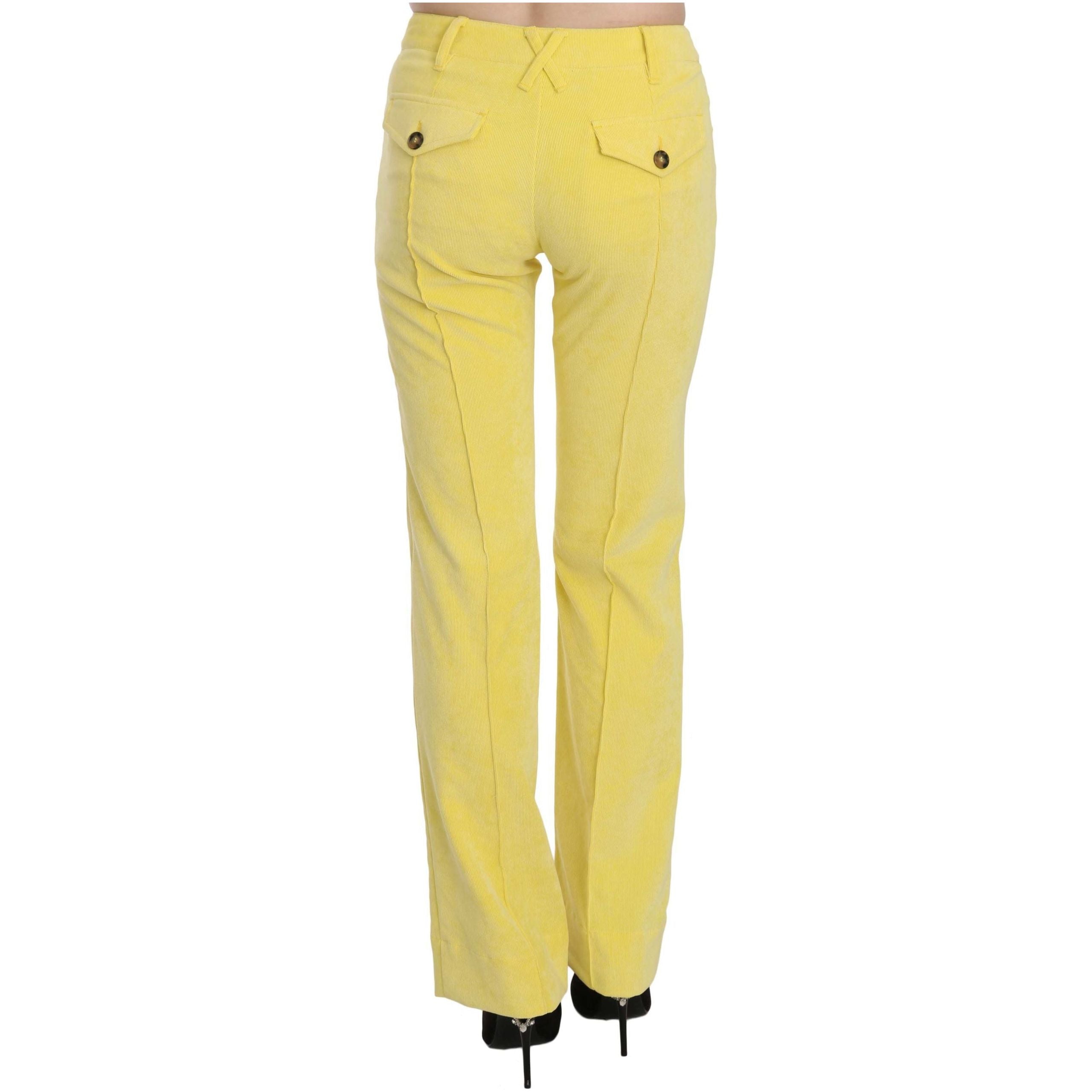 Chic Yellow Corduroy Mid Waist Pants