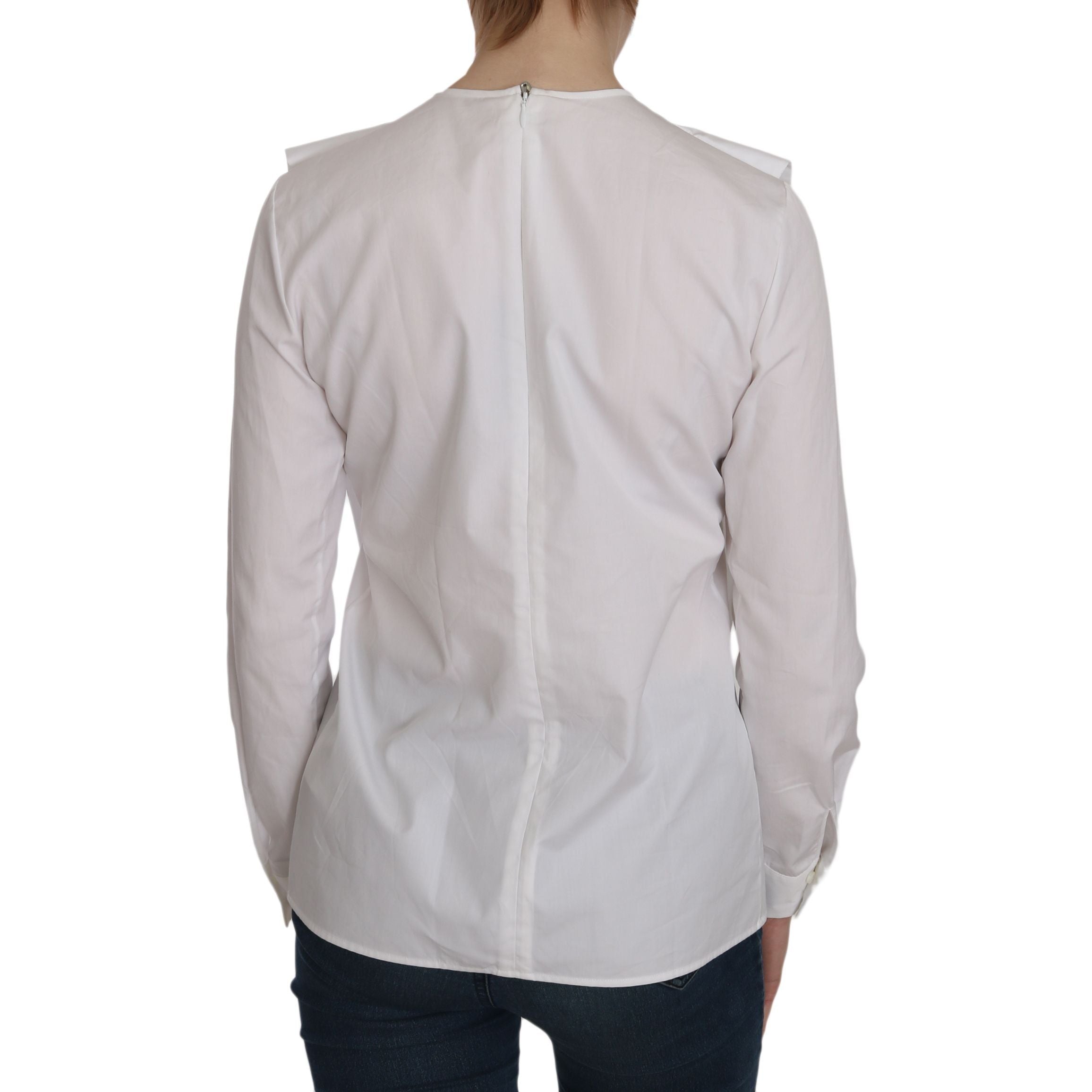 Elegant White Cotton Crew Neck Top