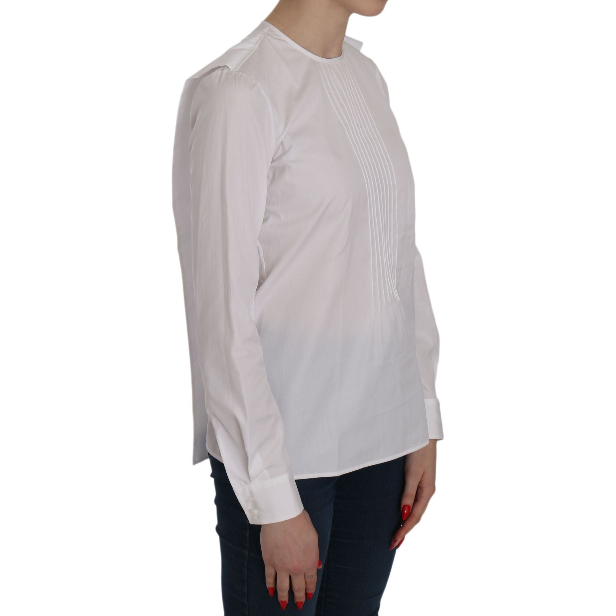 Elegant White Cotton Crew Neck Top