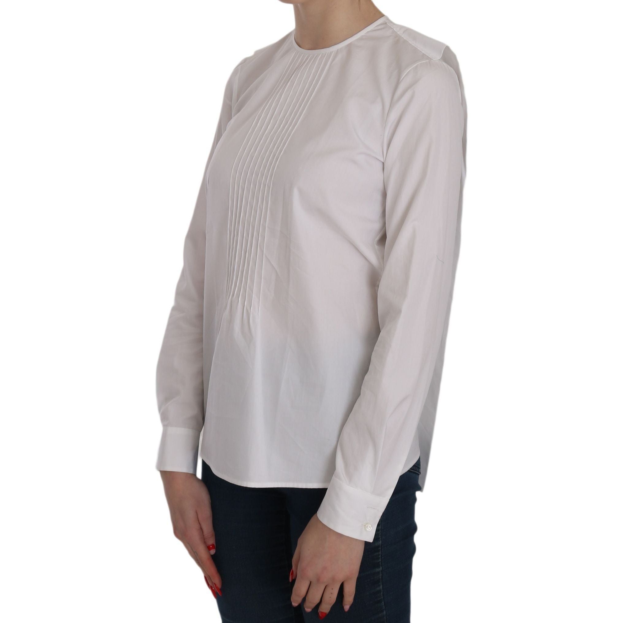 Elegant White Cotton Crew Neck Top