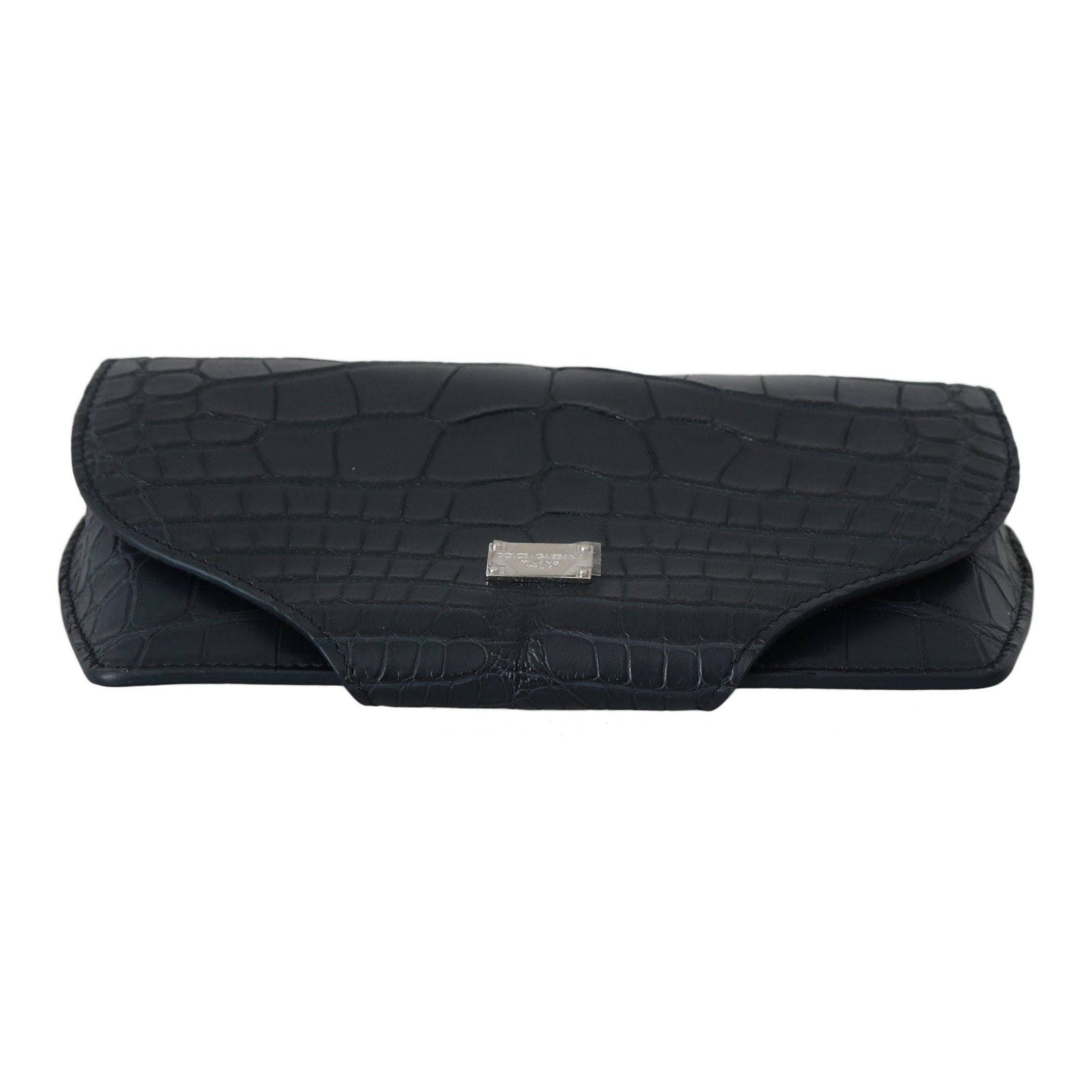 Elegant Blue Crocodile Leather Eyewear Pouch