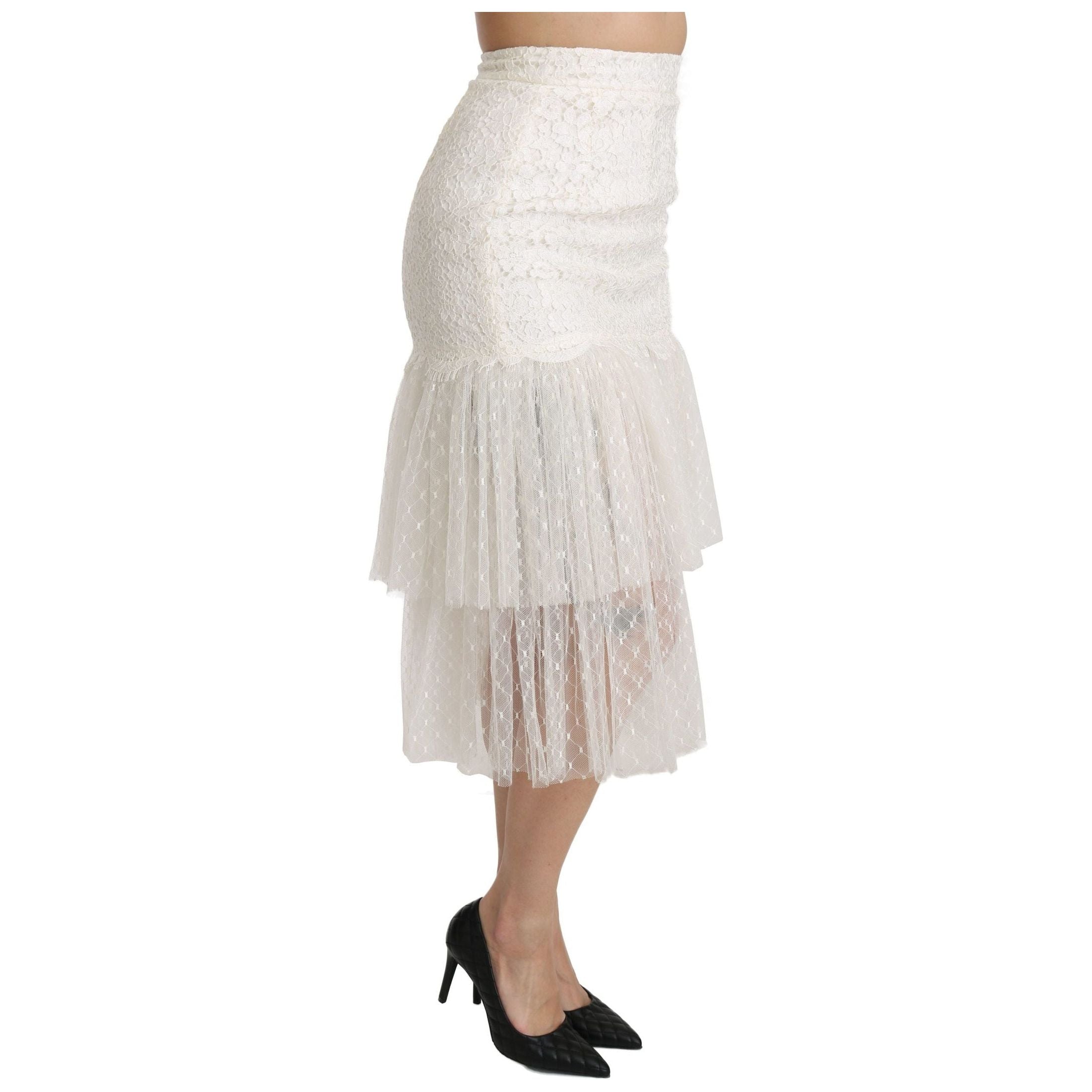 Elegant White Lace High-Waist Skirt