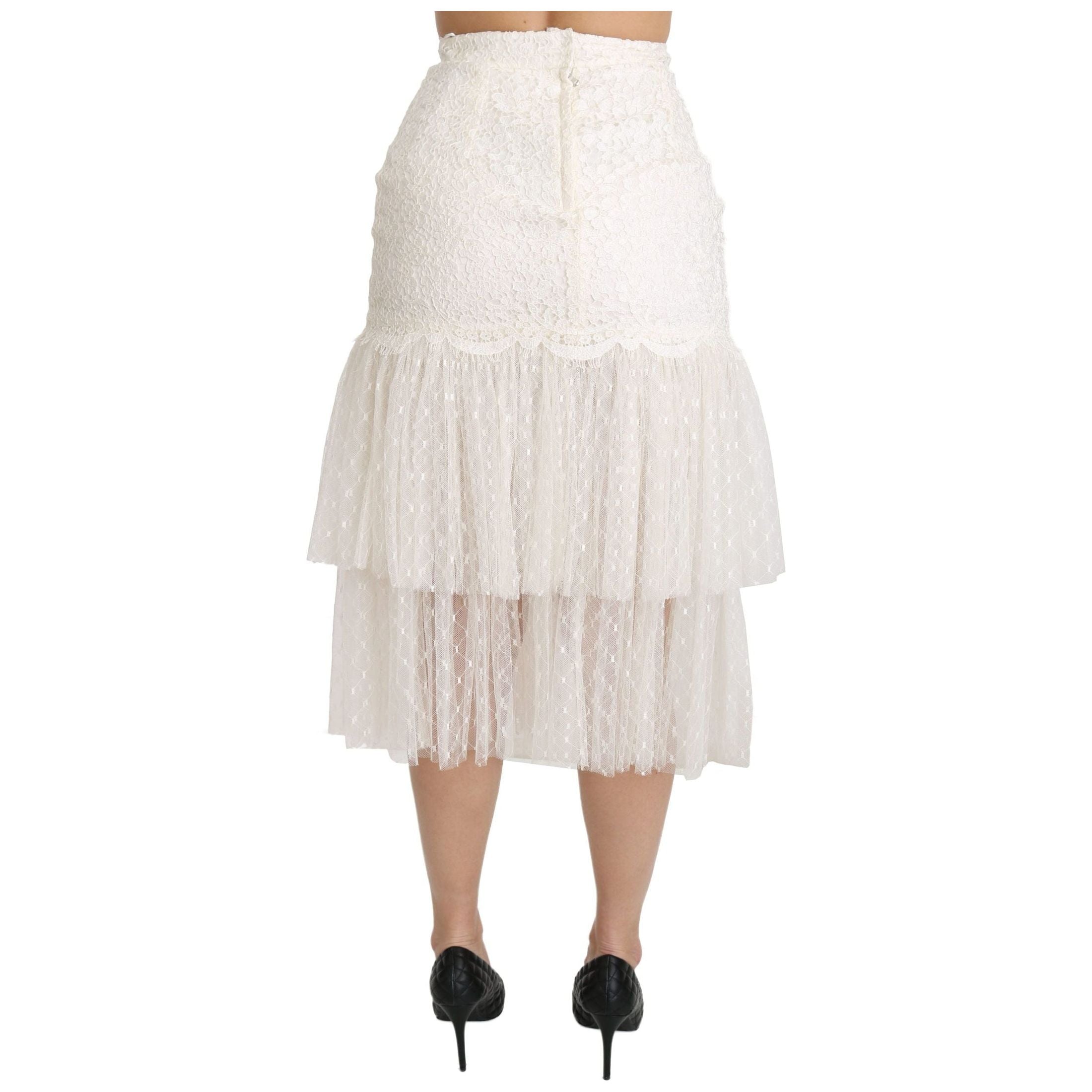 Elegant White Lace High-Waist Skirt