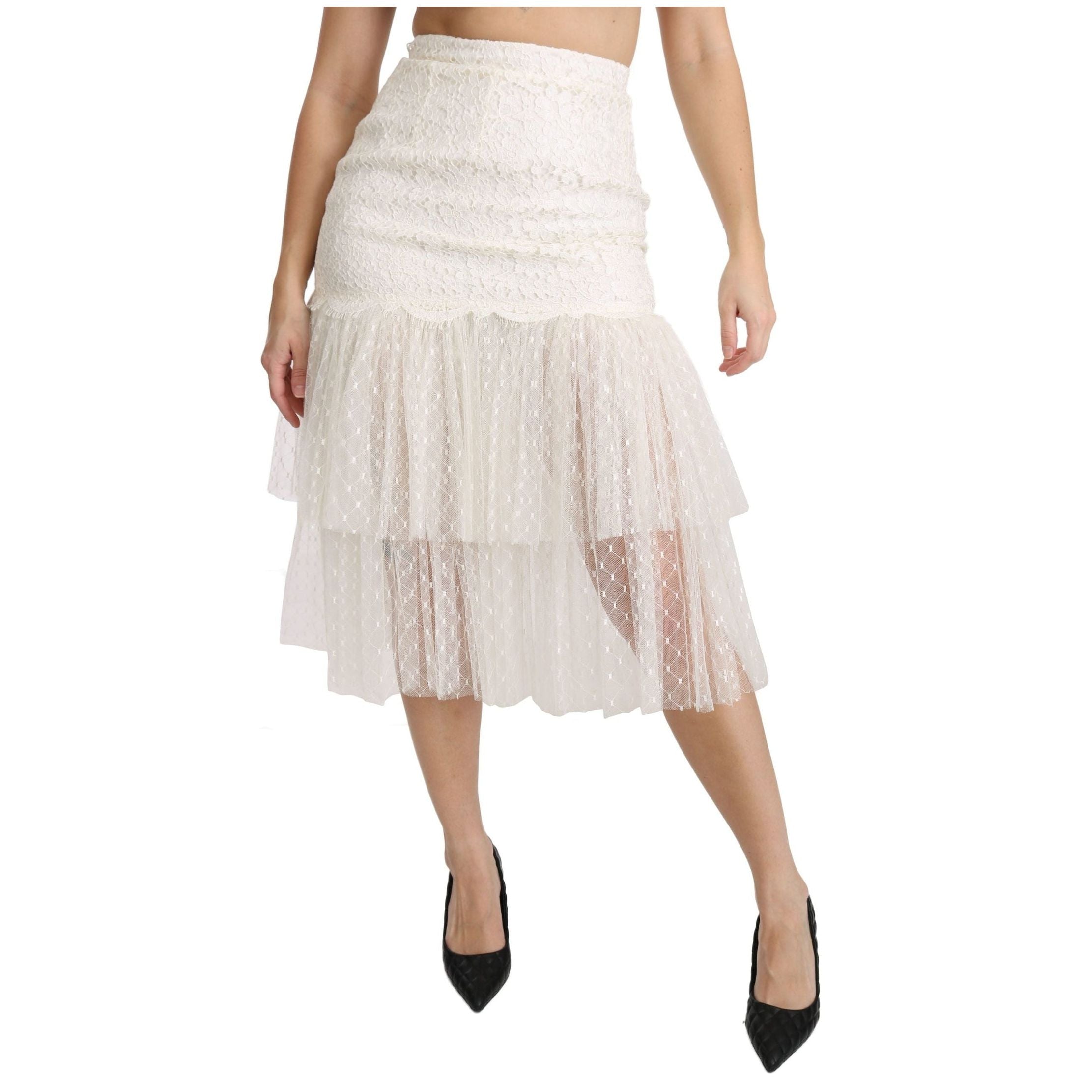 Elegant White Lace High-Waist Skirt