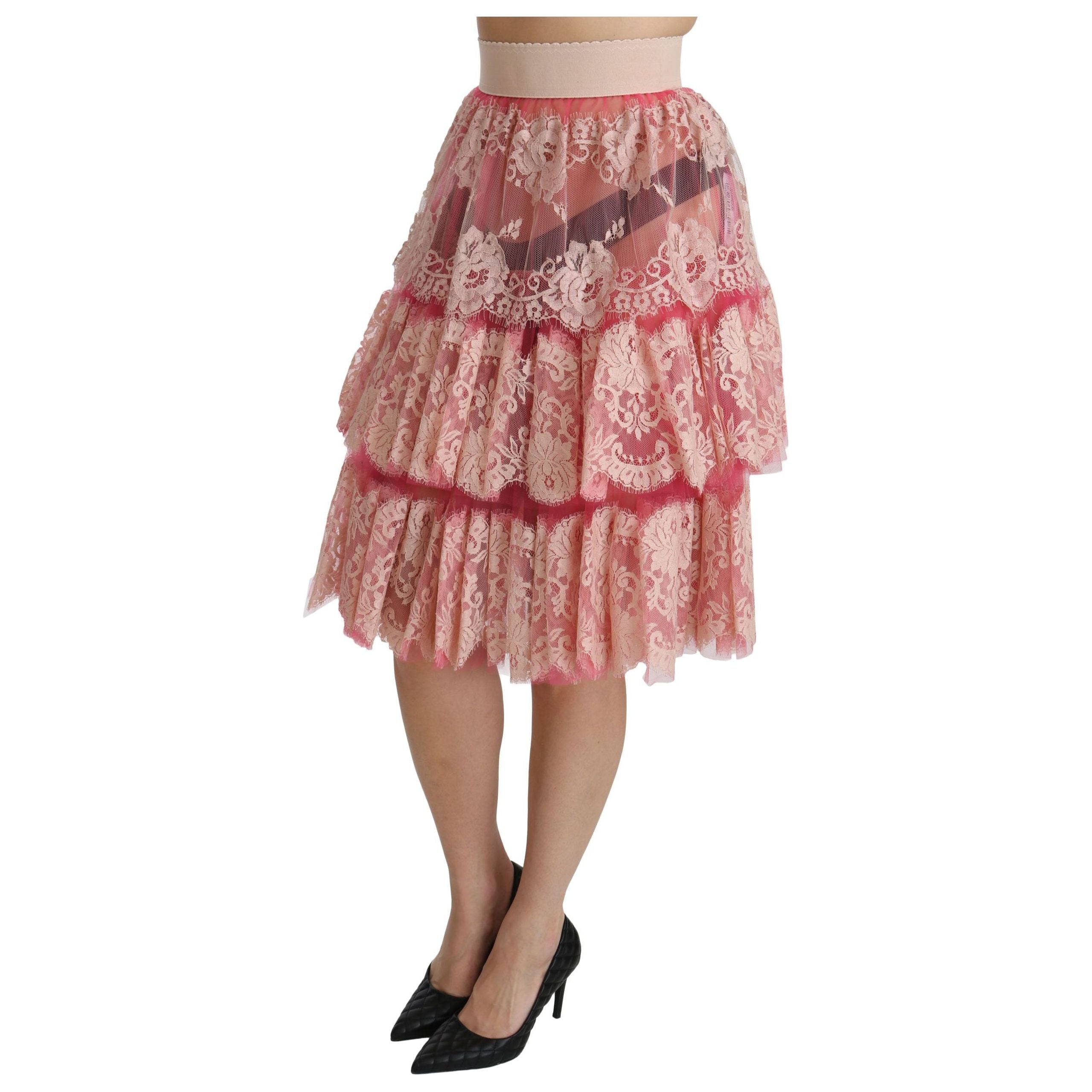 Elegant Pink Lace High-Waist Skirt