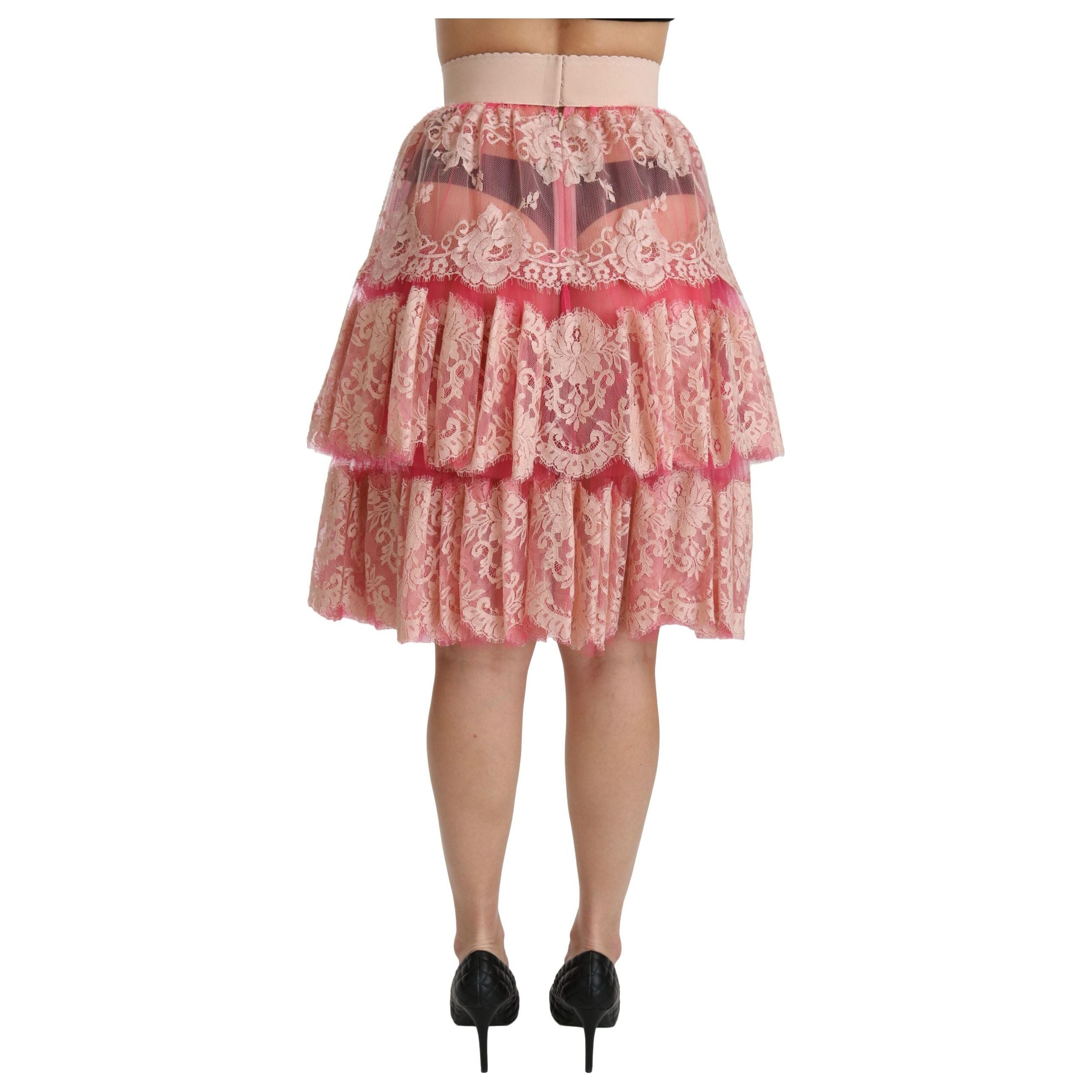 Elegant Pink Lace High-Waist Skirt