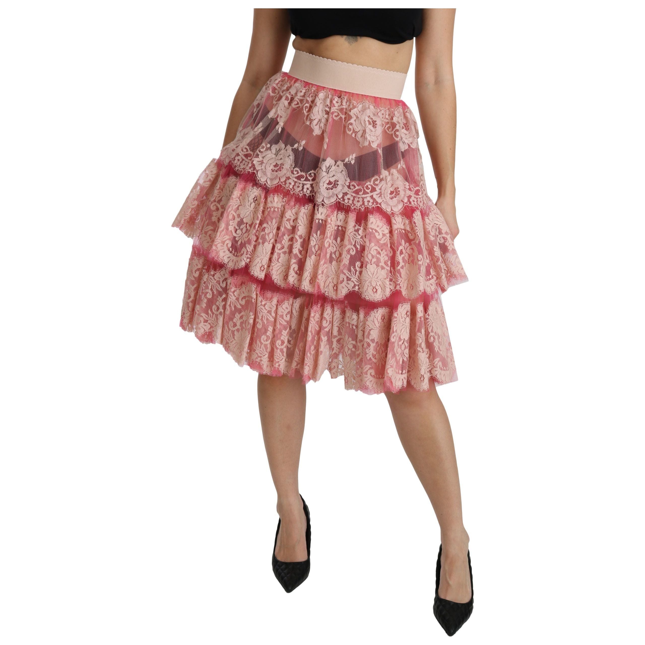 Elegant Pink Lace High-Waist Skirt