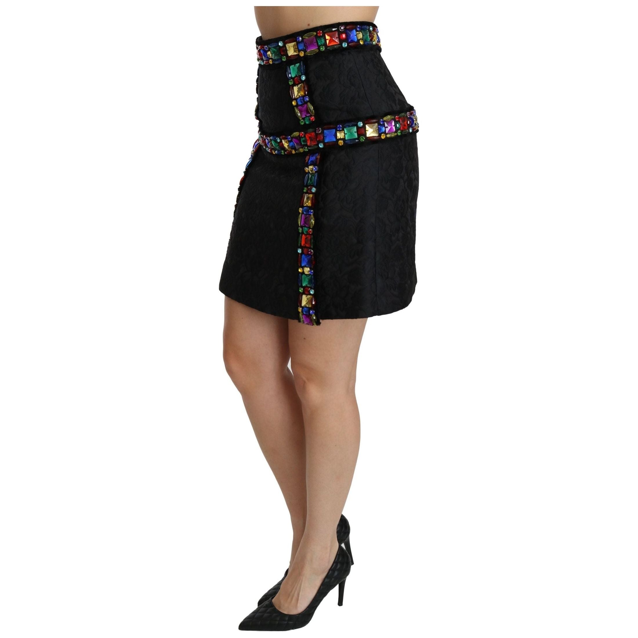 Elegant High-Waist Embellished Black Skirt