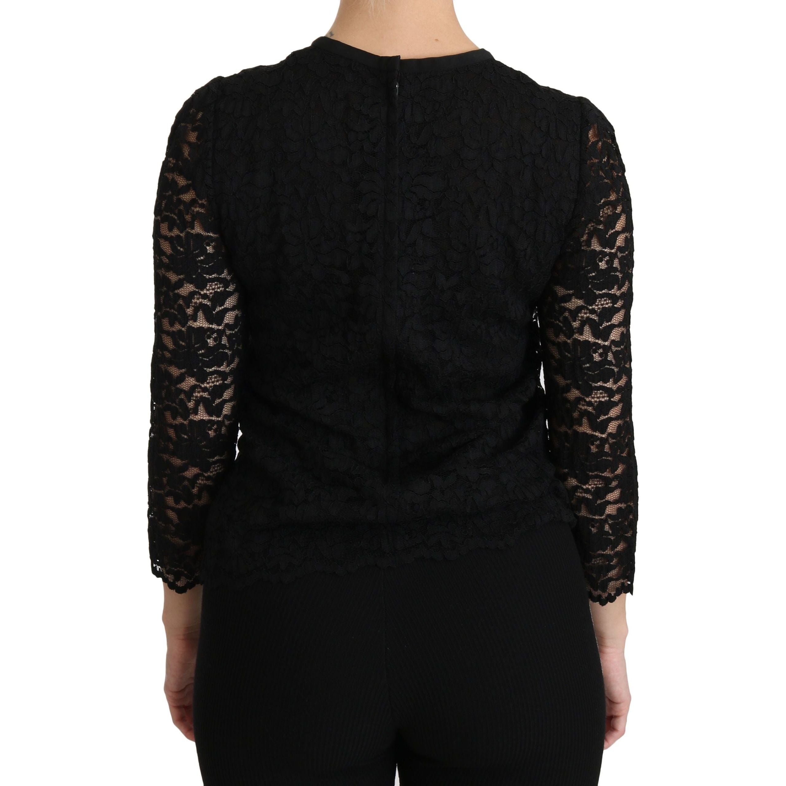 Elegant Black Lace Crew Neck Blouse