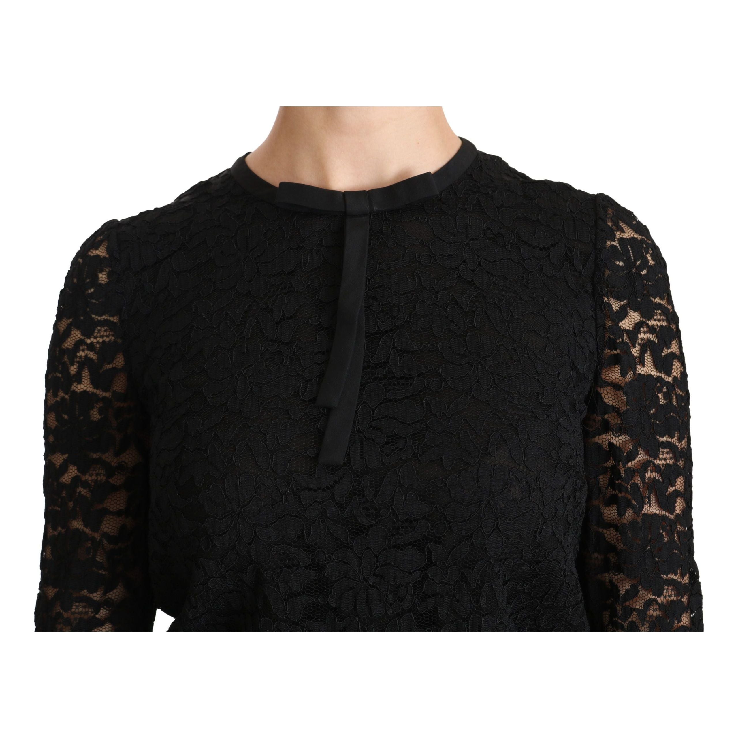 Elegant Black Lace Crew Neck Blouse