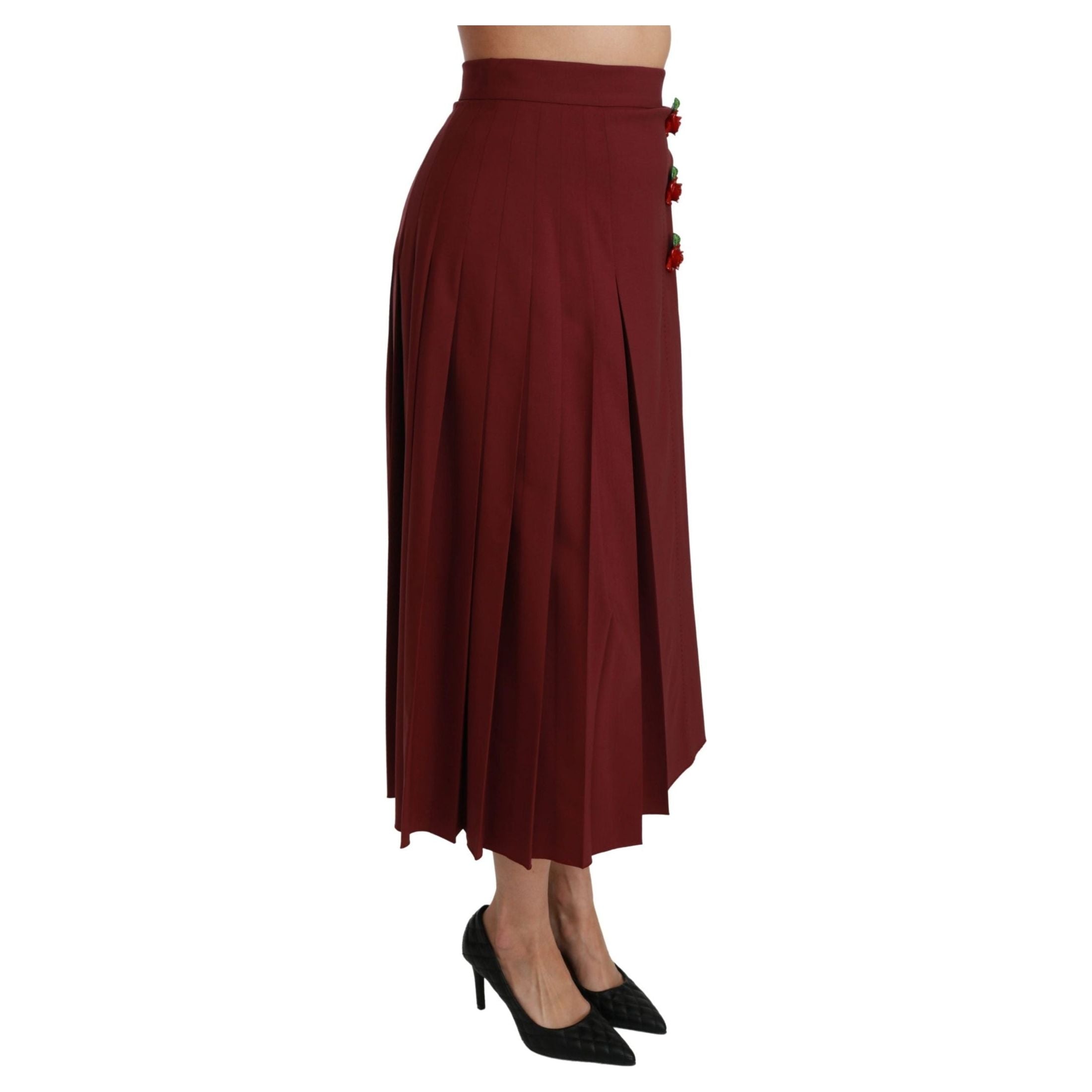 Elegant Red High Waist Virgin Wool Skirt