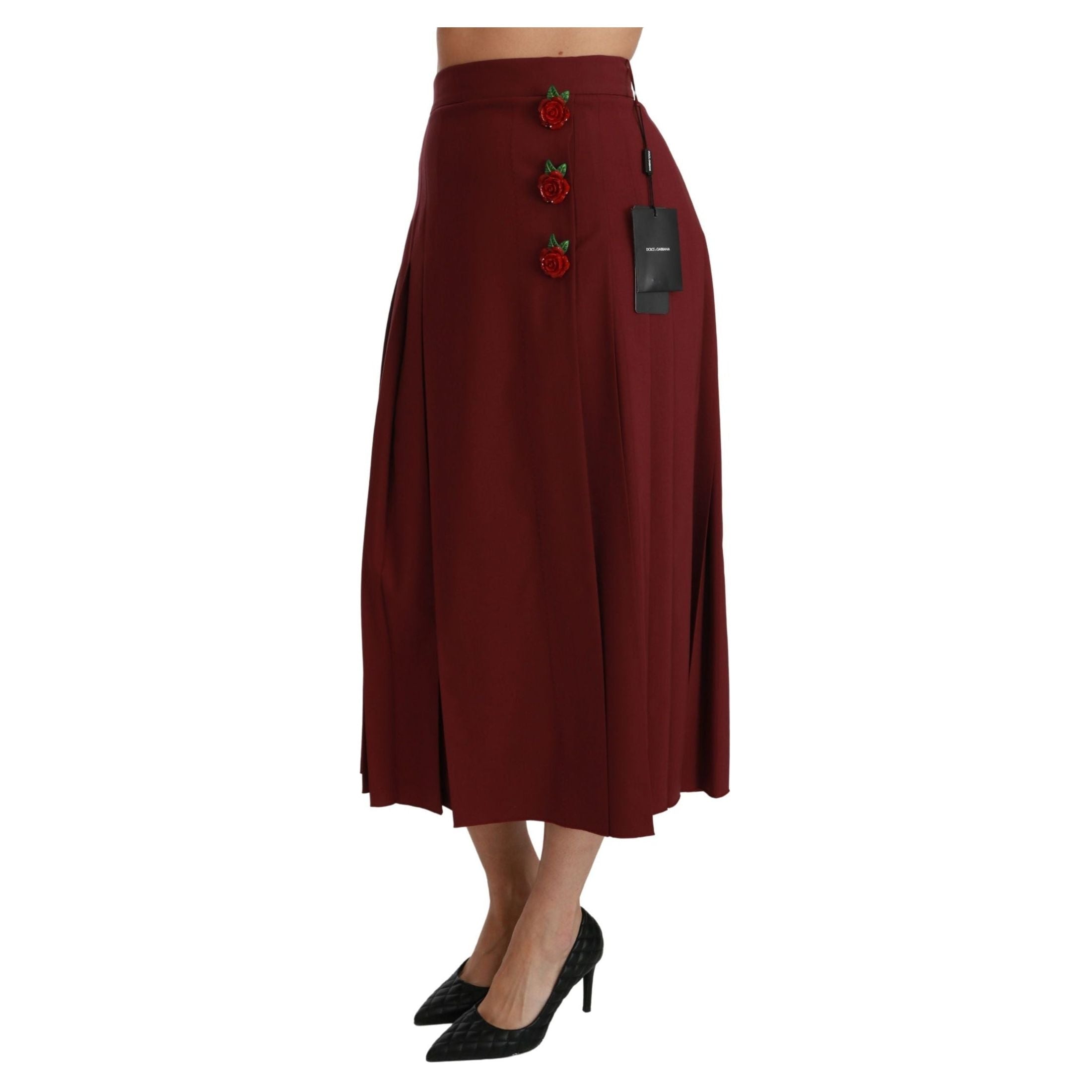 Elegant Red High Waist Virgin Wool Skirt