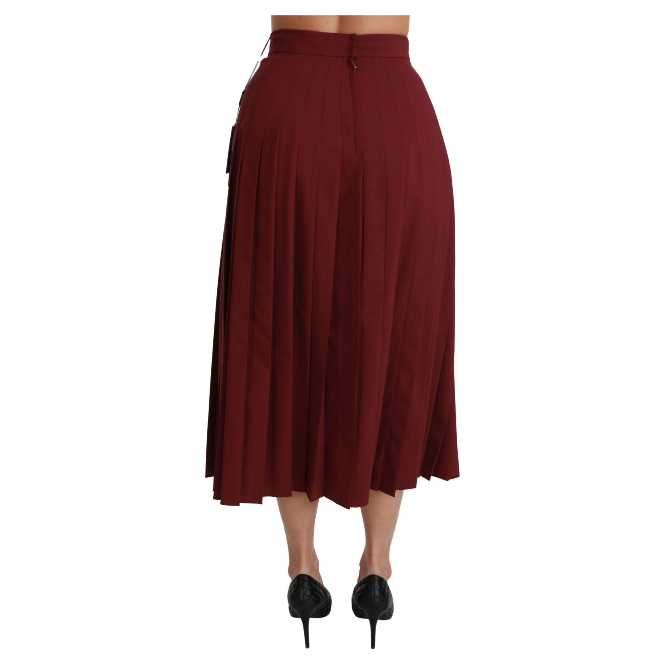 Elegant Red High Waist Virgin Wool Skirt