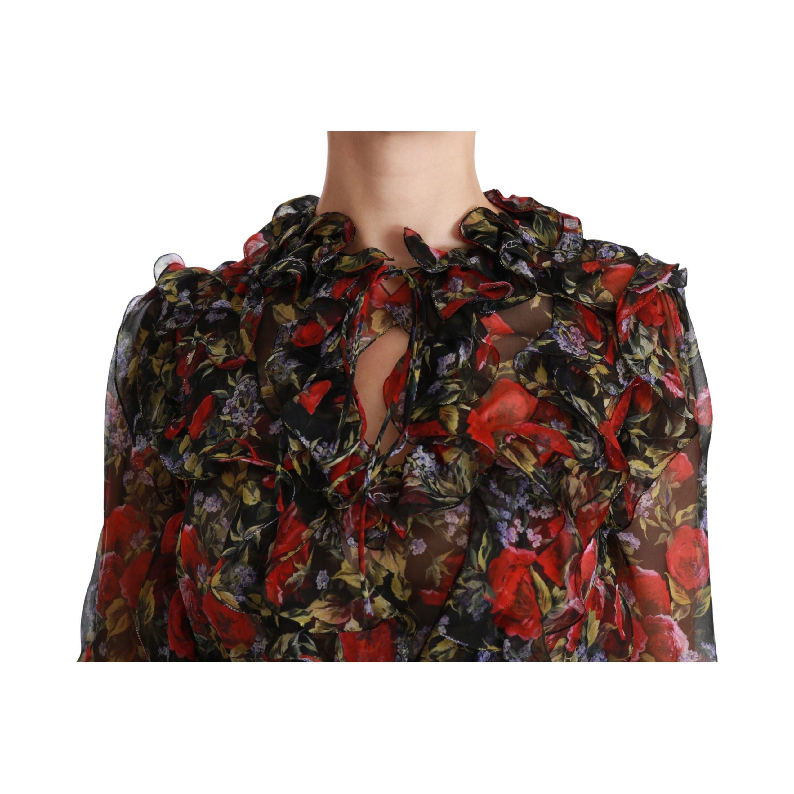 Elegant Floral Silk Long Sleeve Blouse