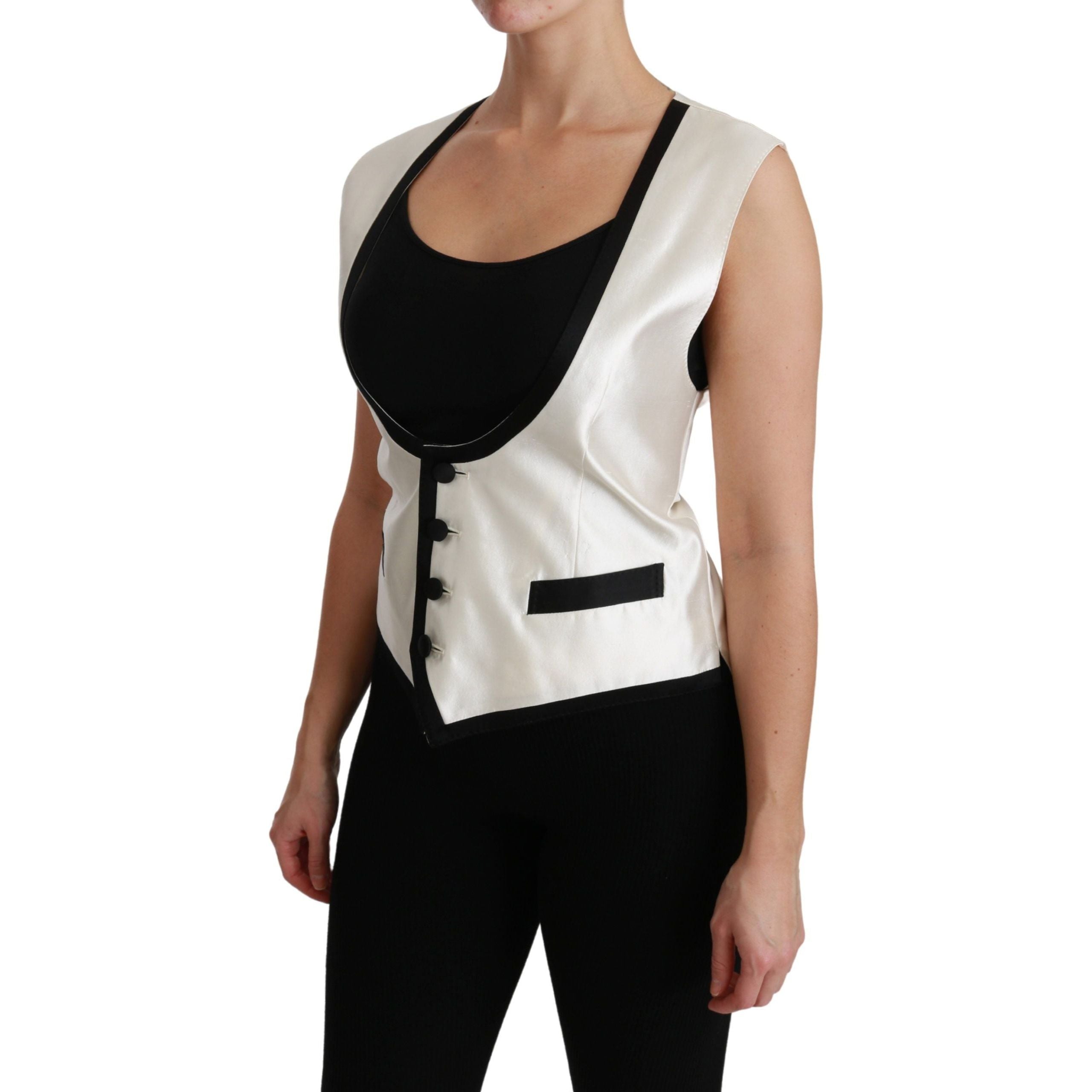 Elegant Silk Sleeveless Vest in Black & White