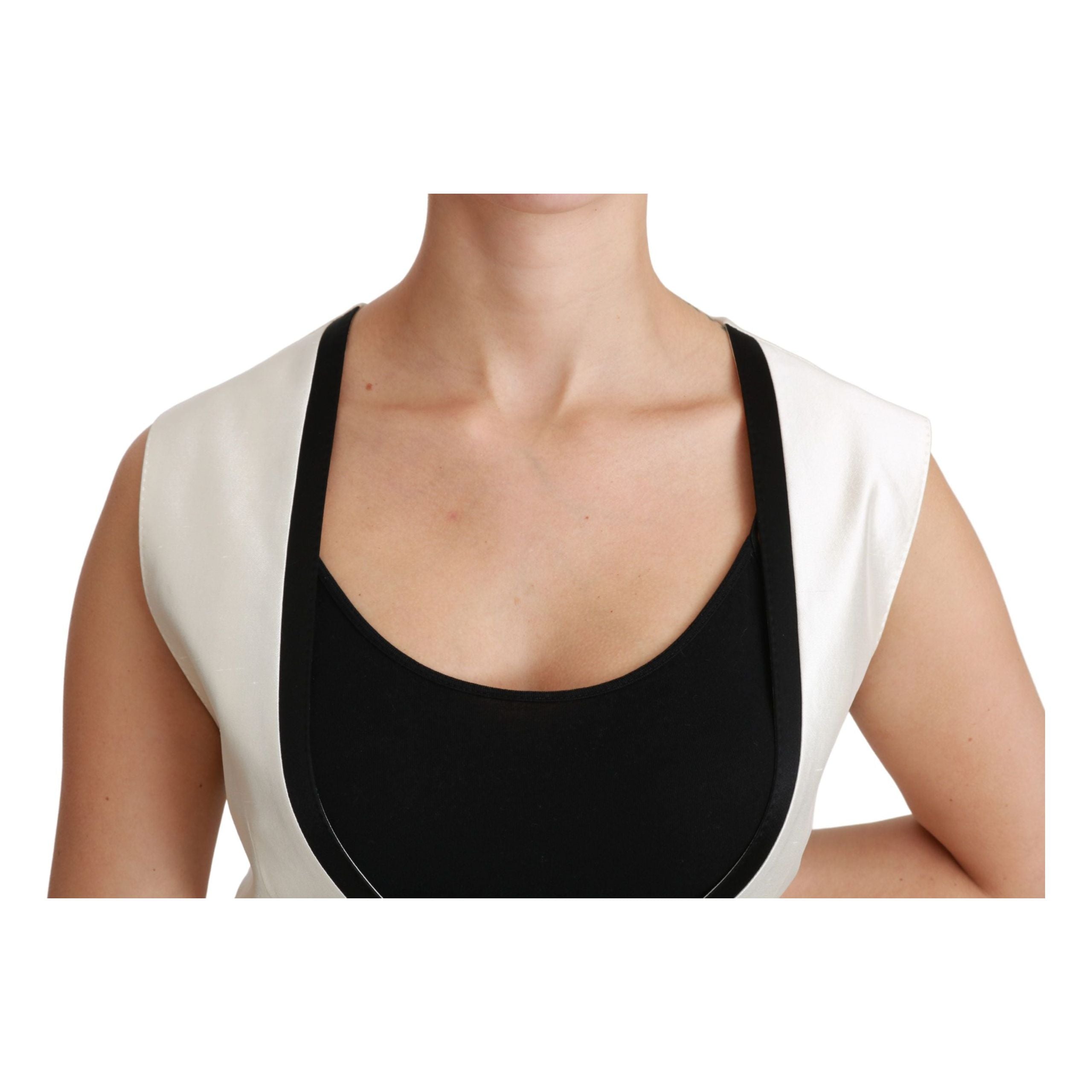 Elegant Silk Sleeveless Vest in Black & White