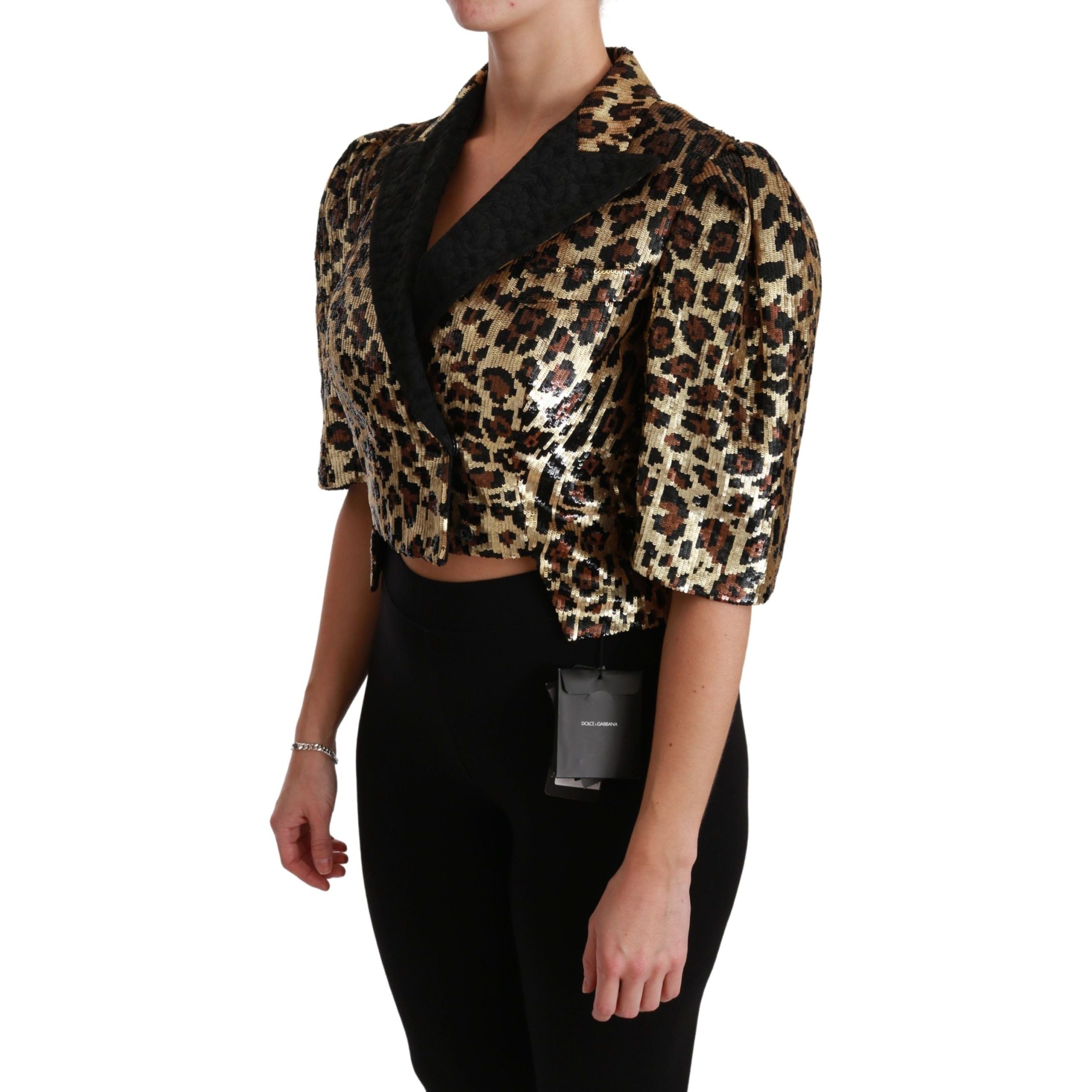 Gold Leopard Print Short Sleeve Blazer