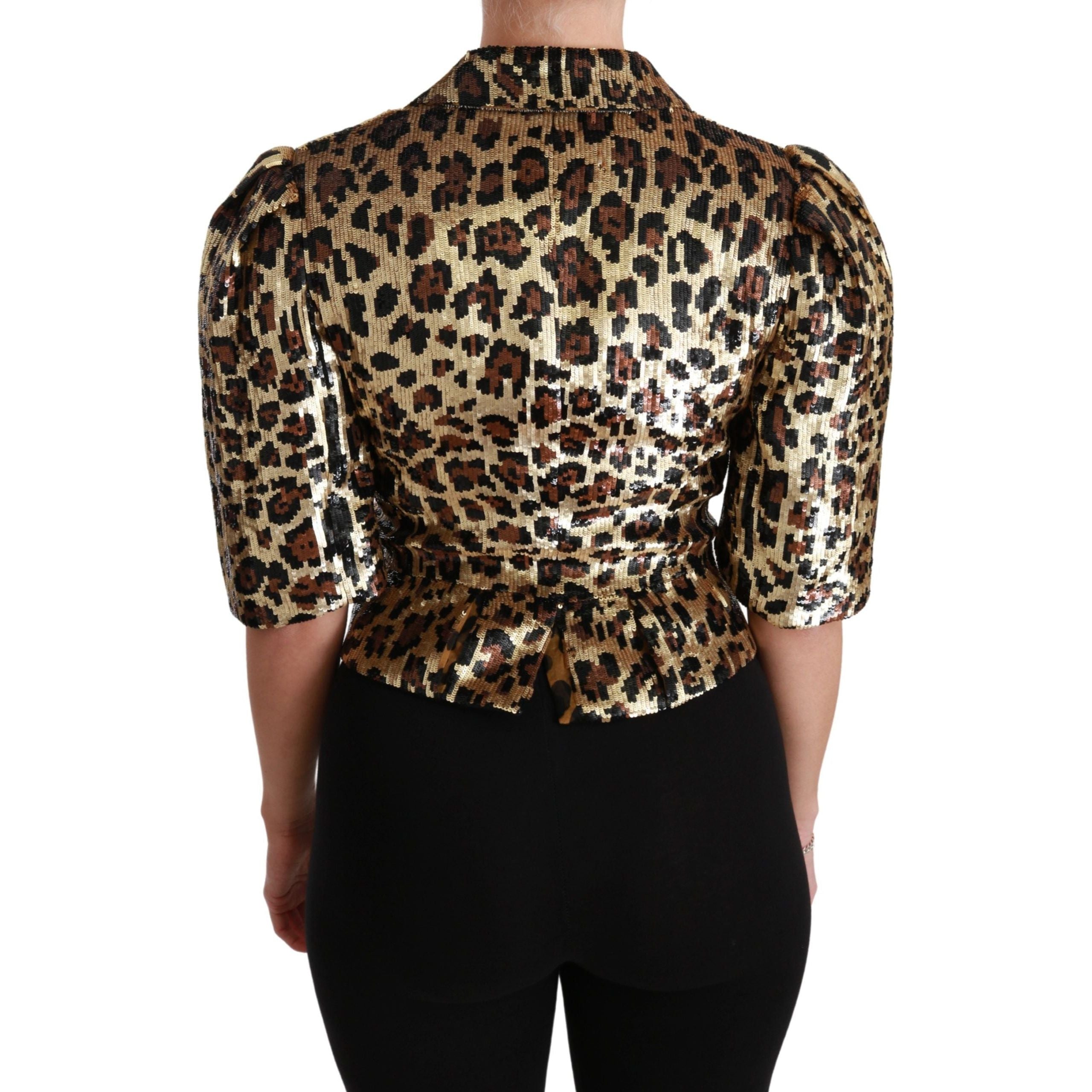 Gold Leopard Print Short Sleeve Blazer