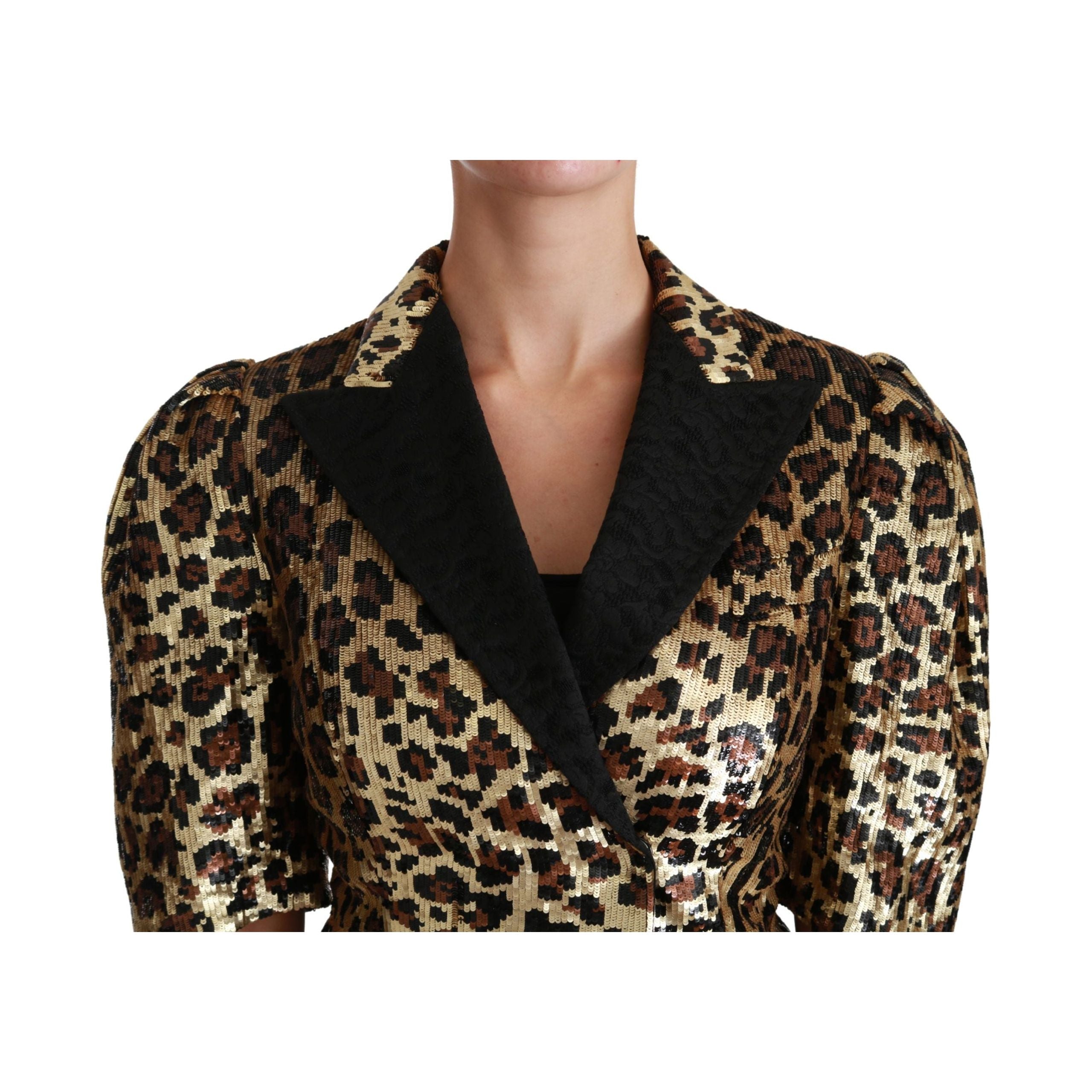 Gold Leopard Print Short Sleeve Blazer