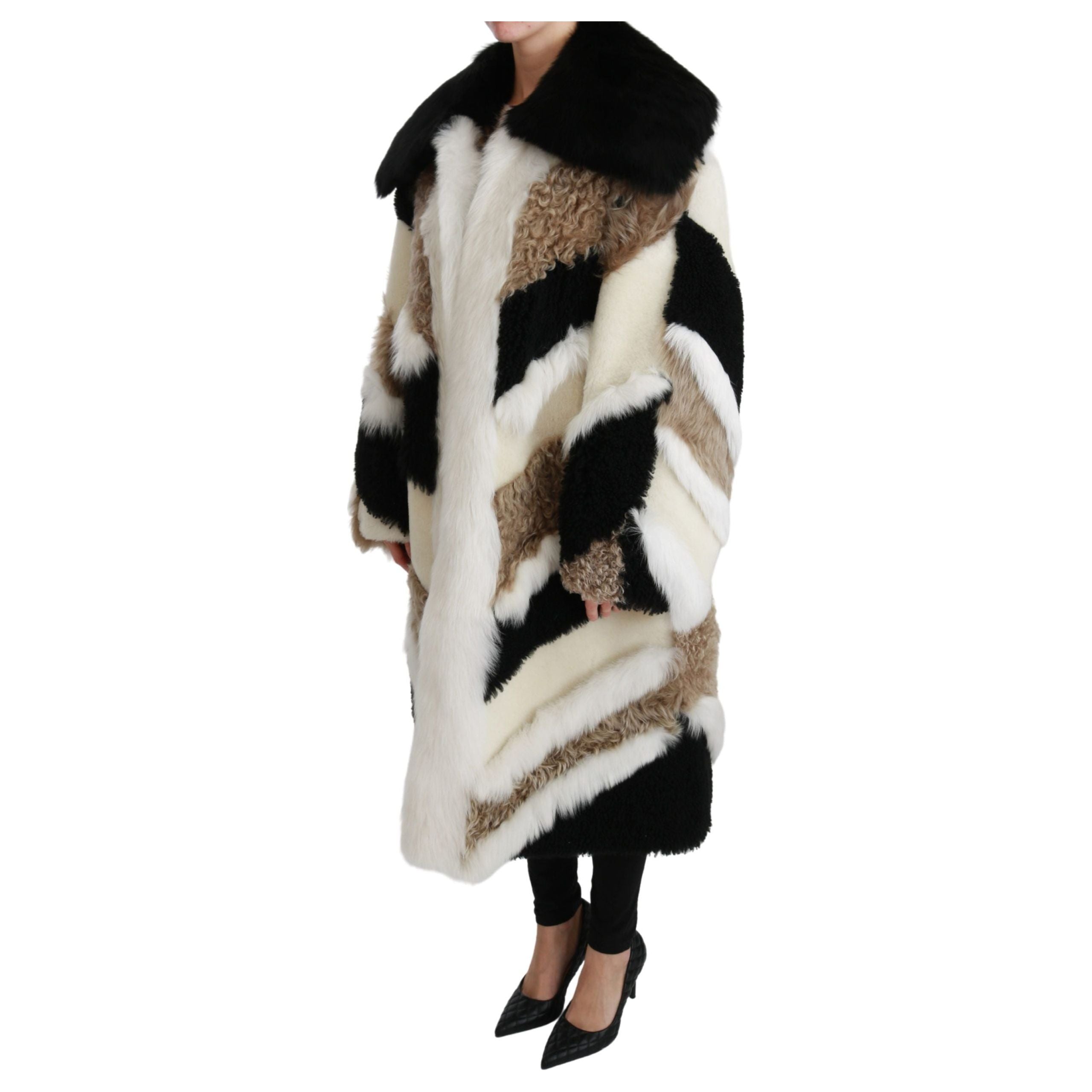 Elegant Multicolor Shearling Cape Coat