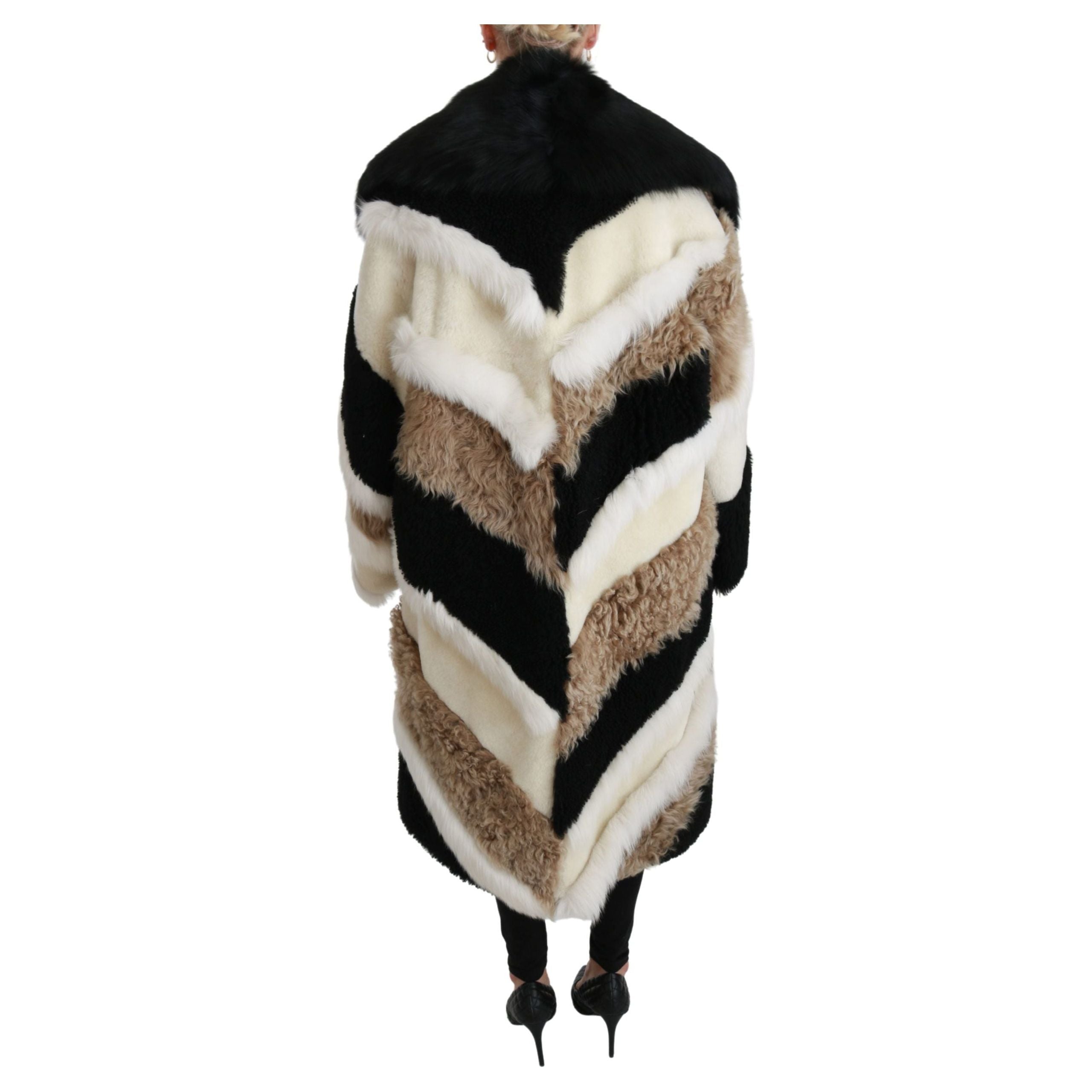 Elegant Multicolor Shearling Cape Coat