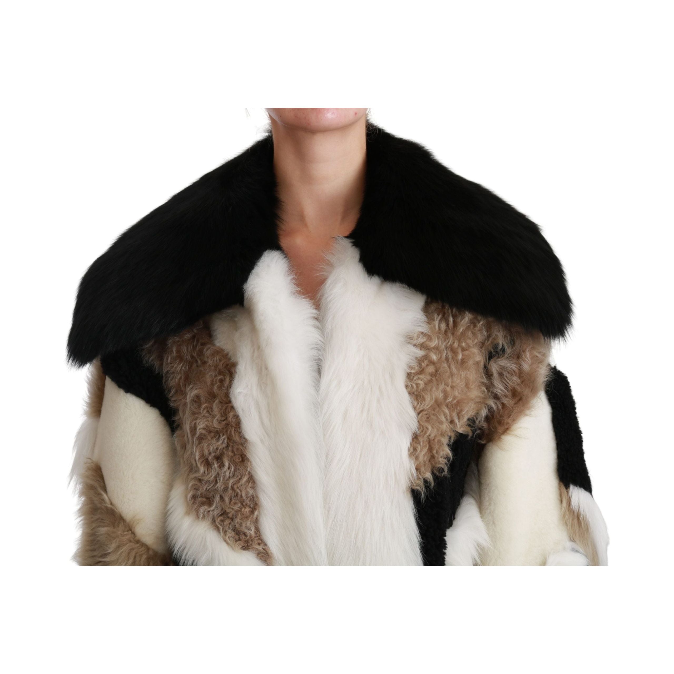 Elegant Multicolor Shearling Cape Coat