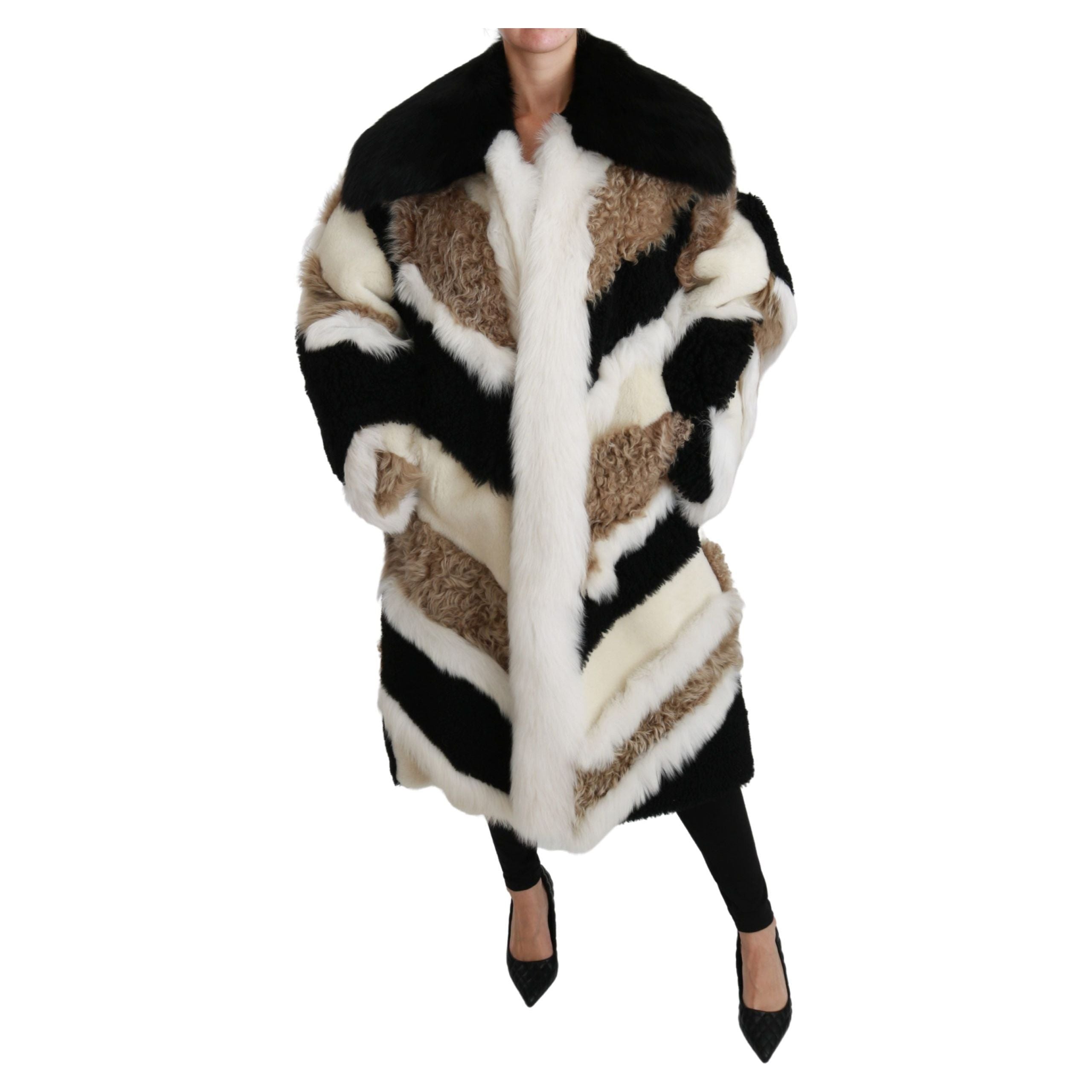 Elegant Multicolor Shearling Cape Coat