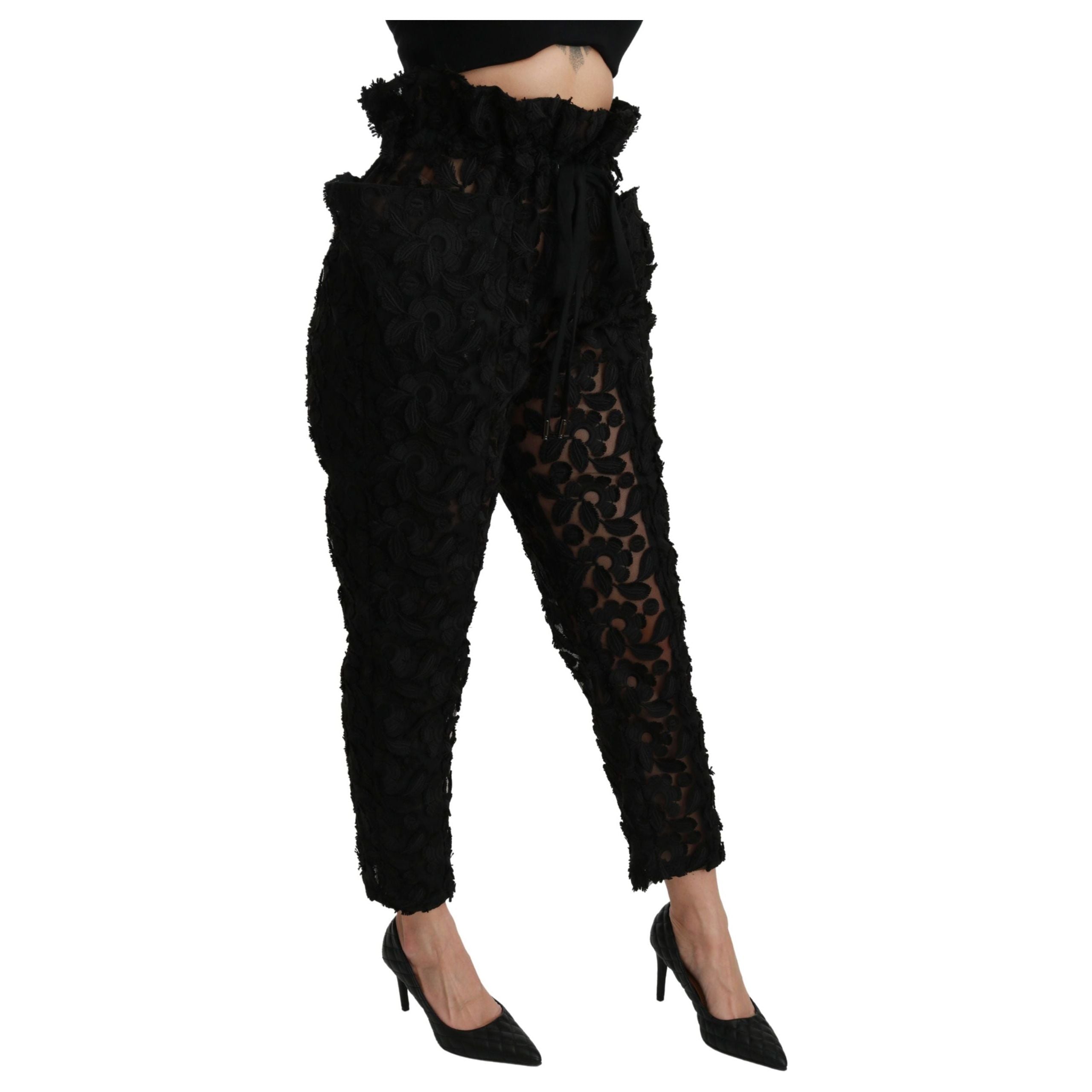 Chic Tapered High Waist Lace Pants