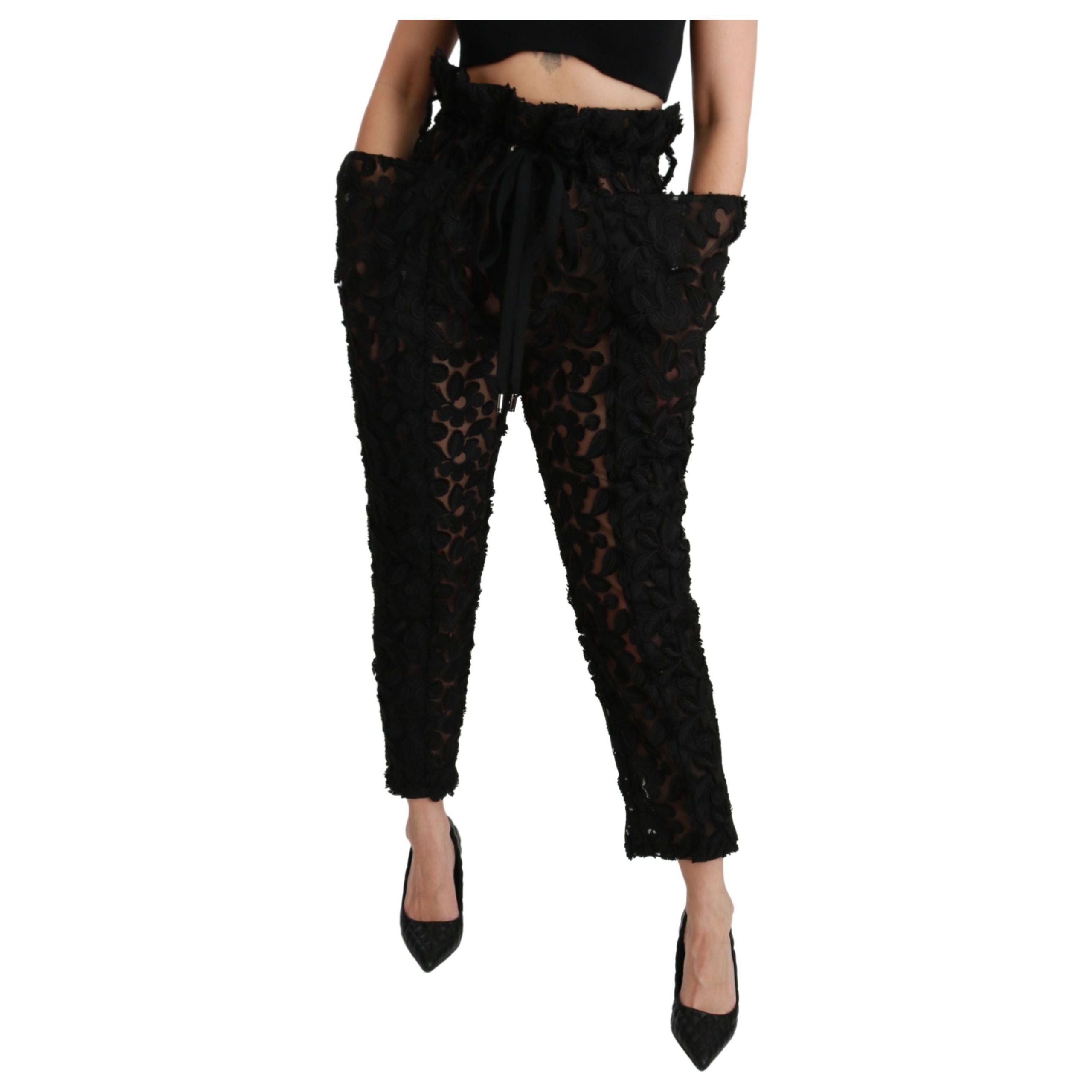 Chic Tapered High Waist Lace Pants