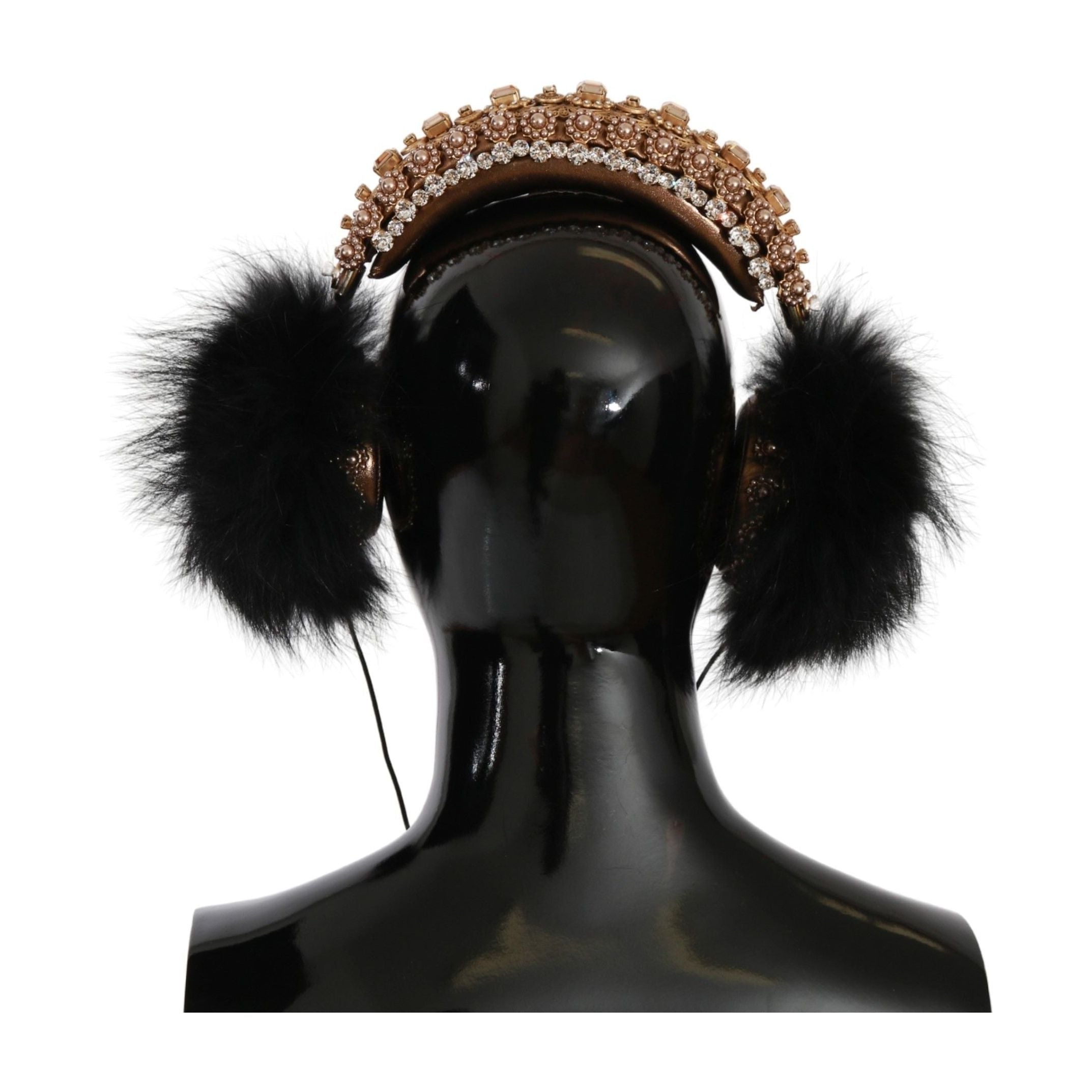 Gold Black Crystal Embellished Headphones