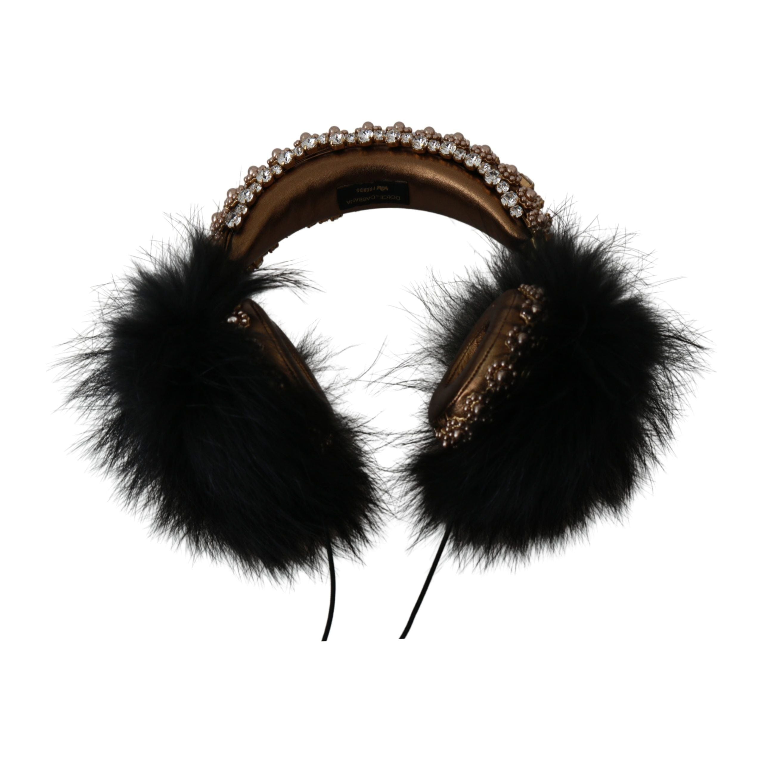 Gold Black Crystal Embellished Headphones