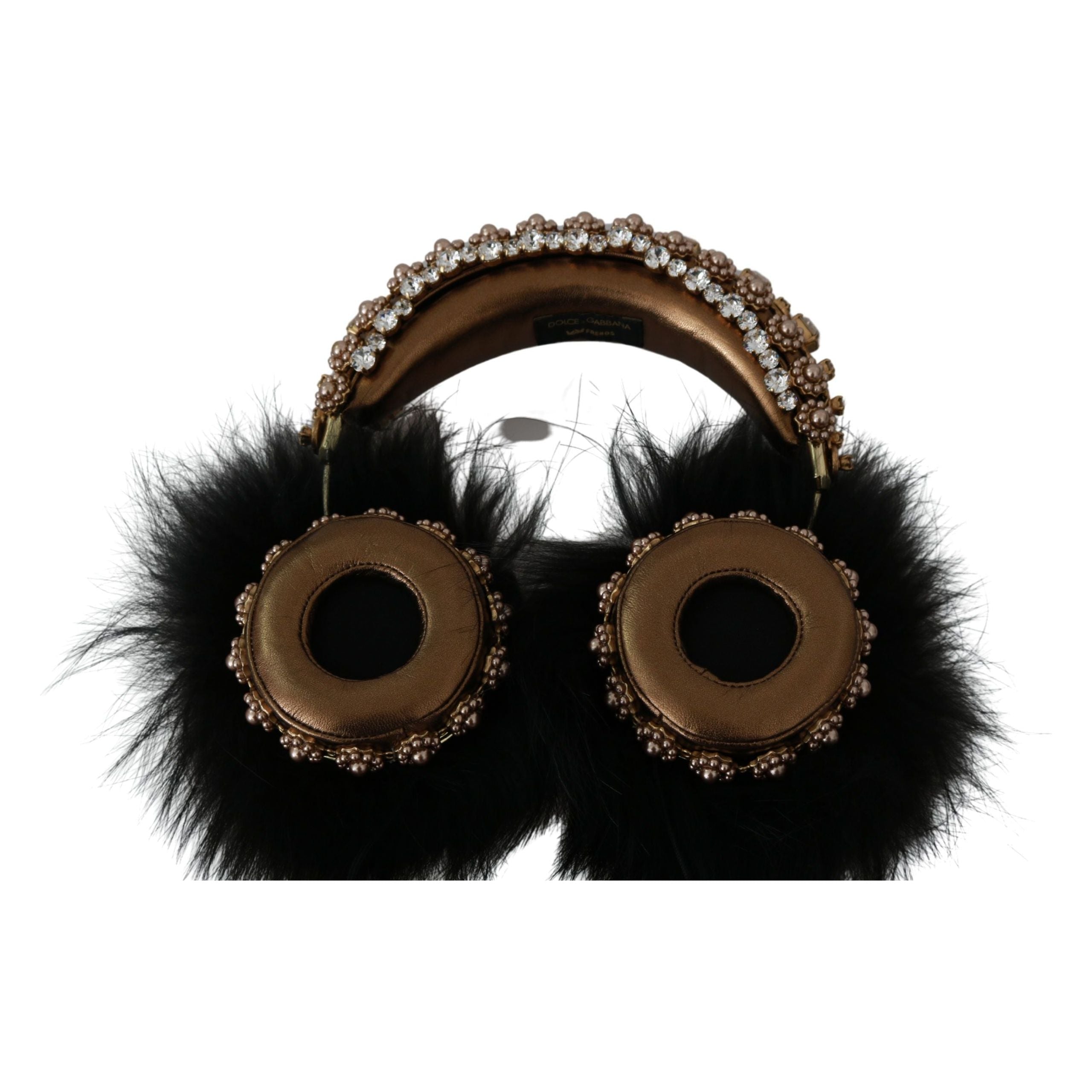 Gold Black Crystal Embellished Headphones