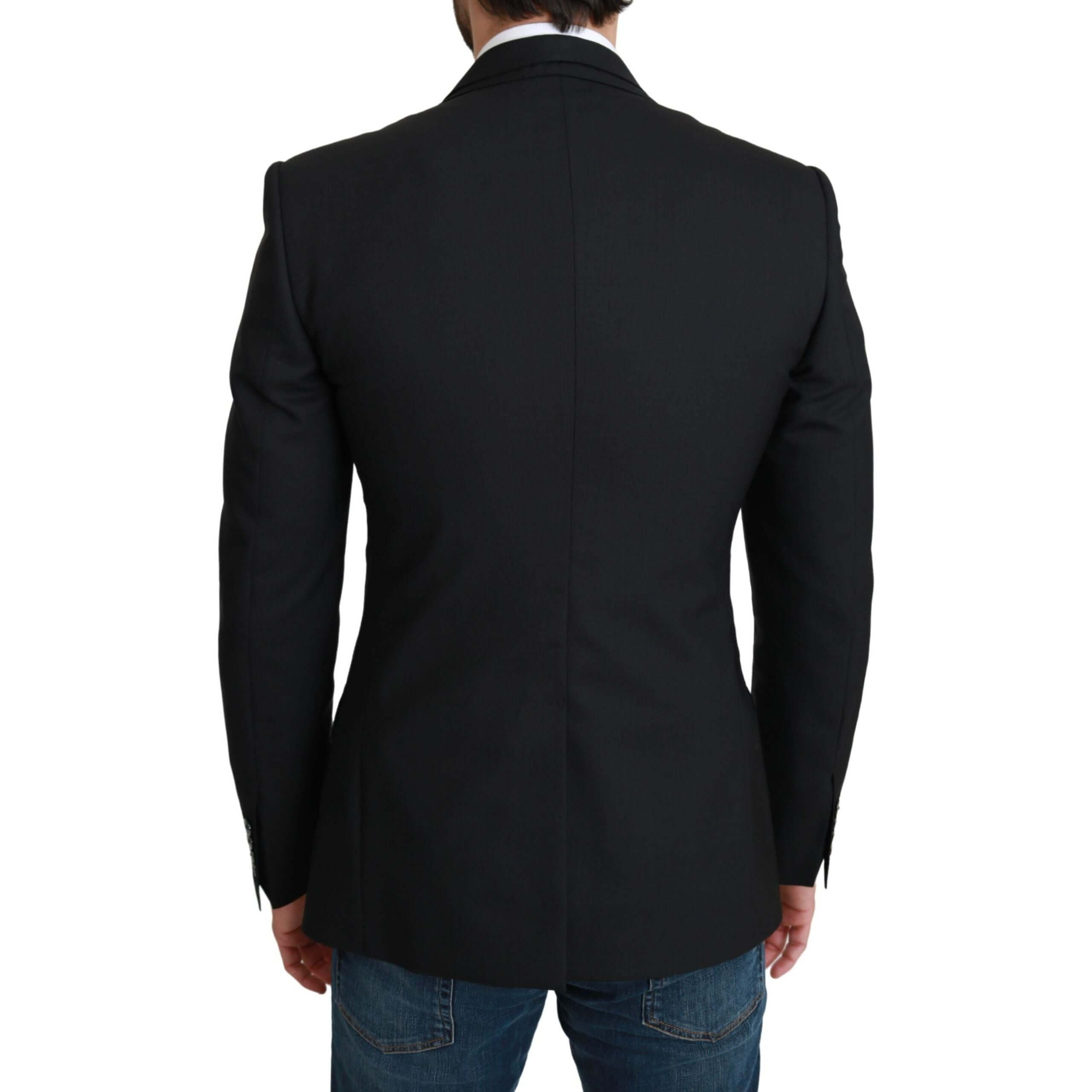 Elegant Black Virgin Wool Formal Blazer