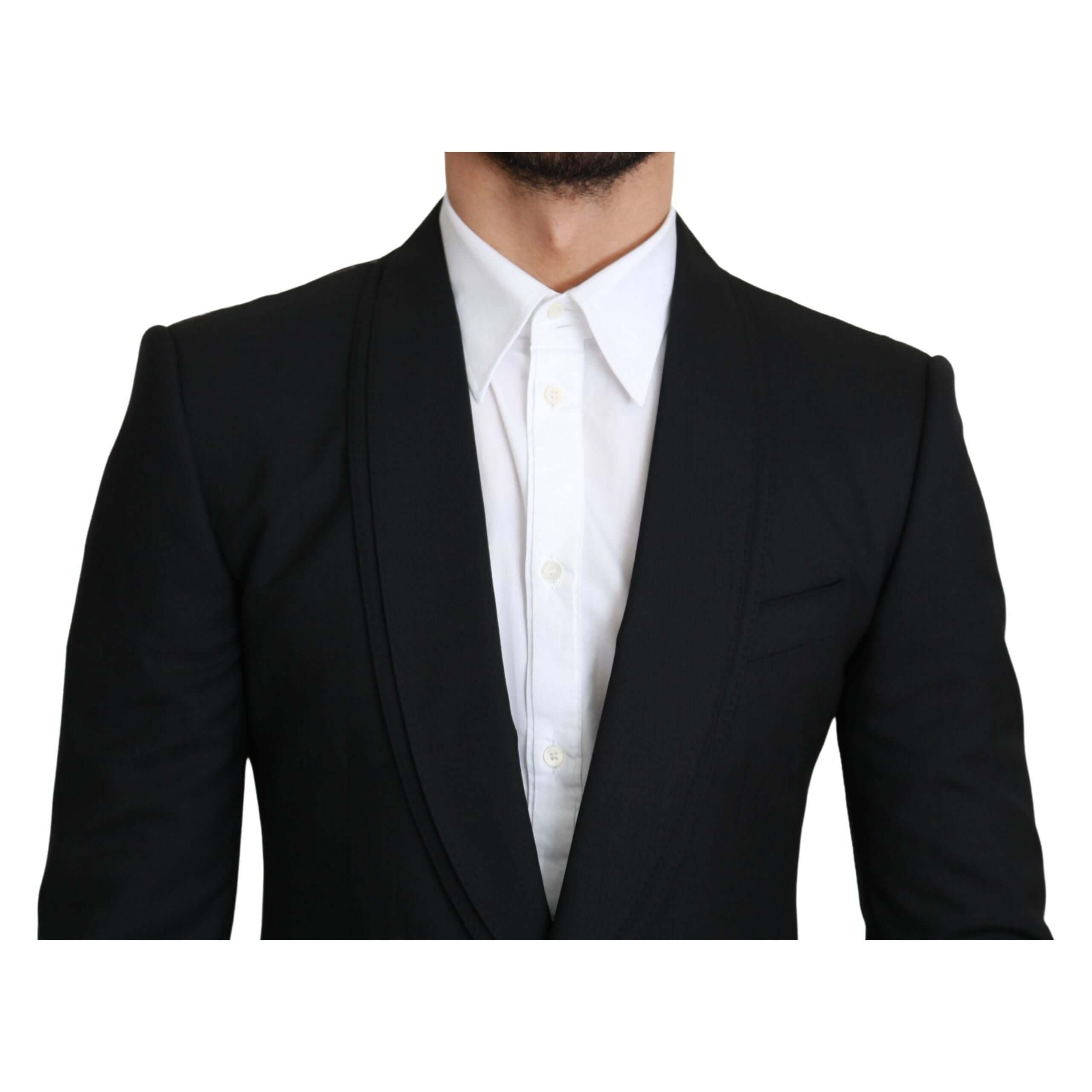 Elegant Black Virgin Wool Formal Blazer