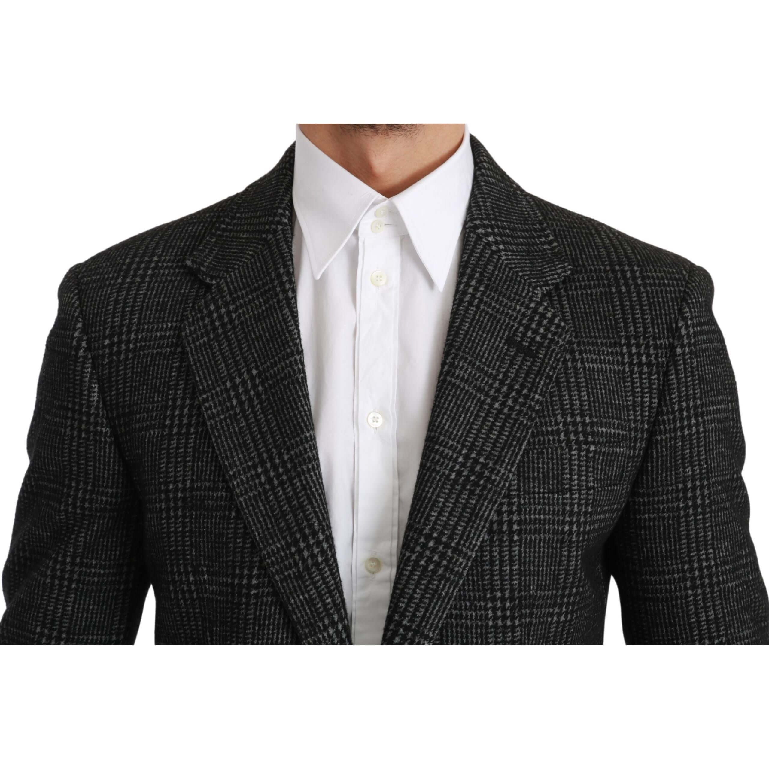 Elegant Gray Plaid Slim Fit Blazer