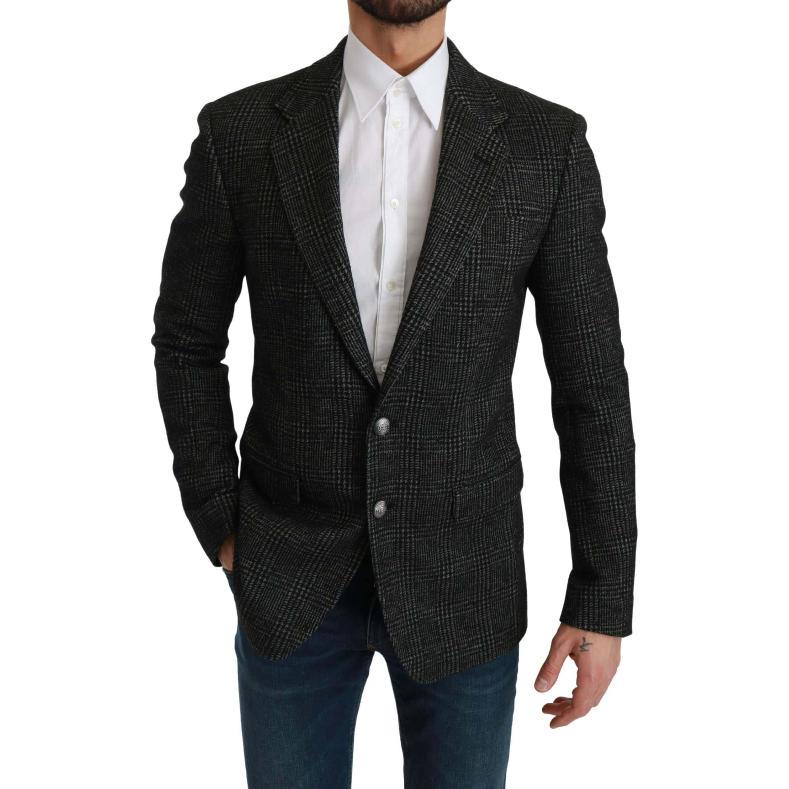 Elegant Gray Plaid Slim Fit Blazer