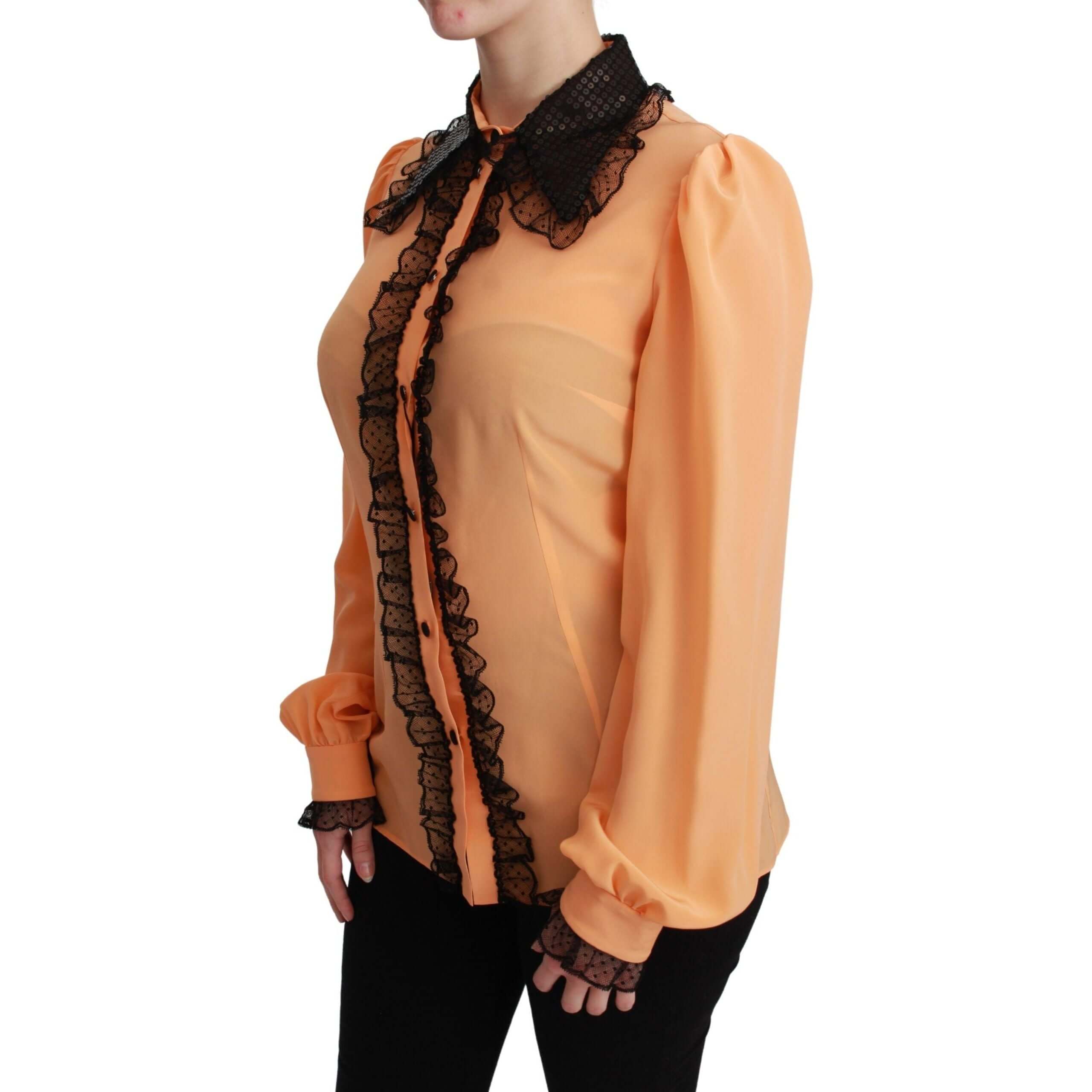 Silk Blend Yellow Blouse with Sequined Collar