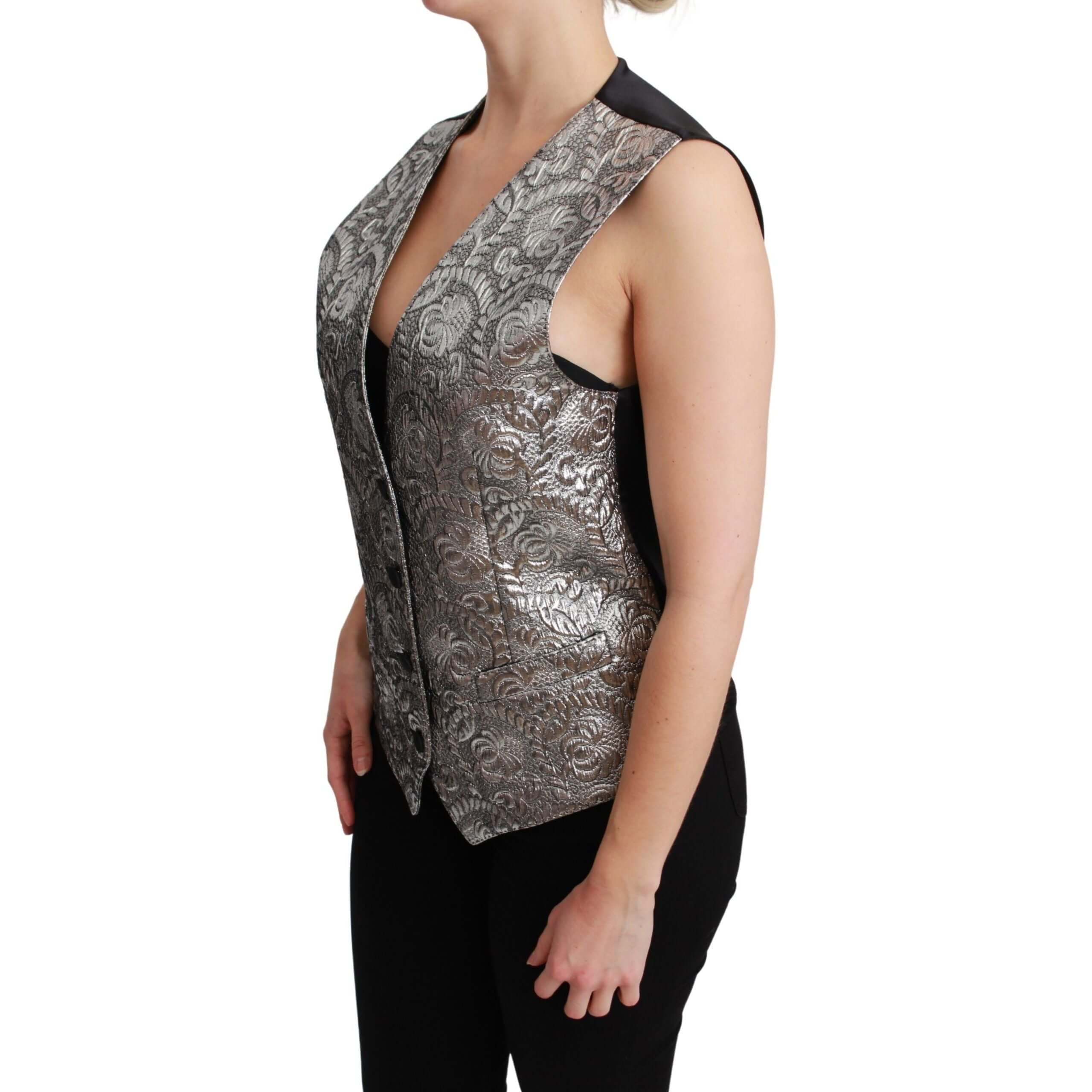 Elegant Silver Sleeveless Brocade Vest