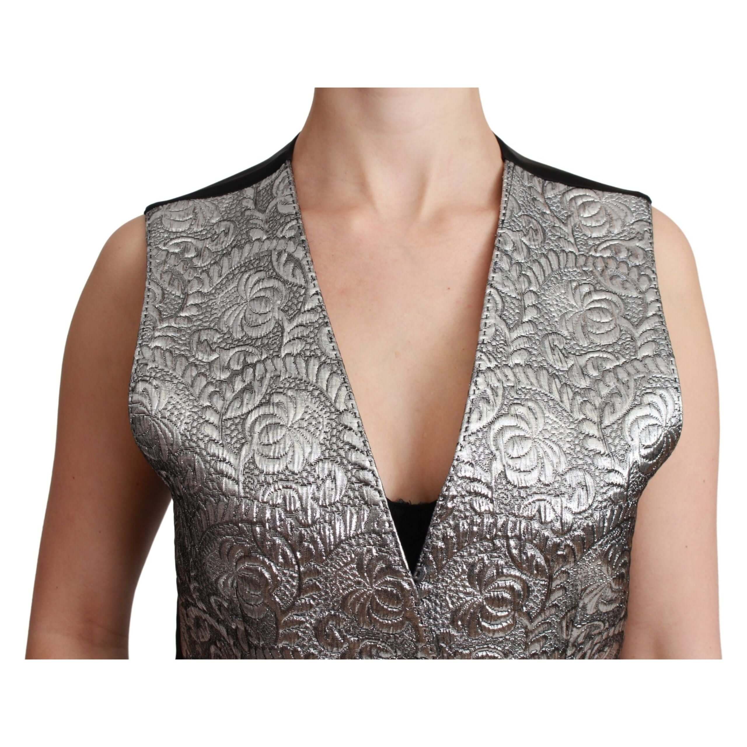 Elegant Silver Sleeveless Brocade Vest