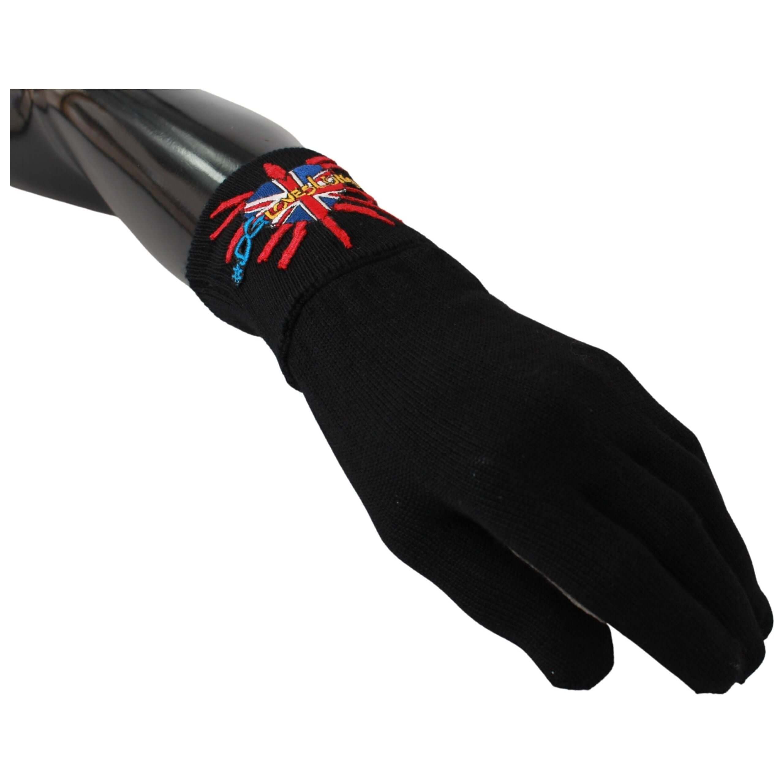 Elegant Black Virgin Wool Unisex Gloves