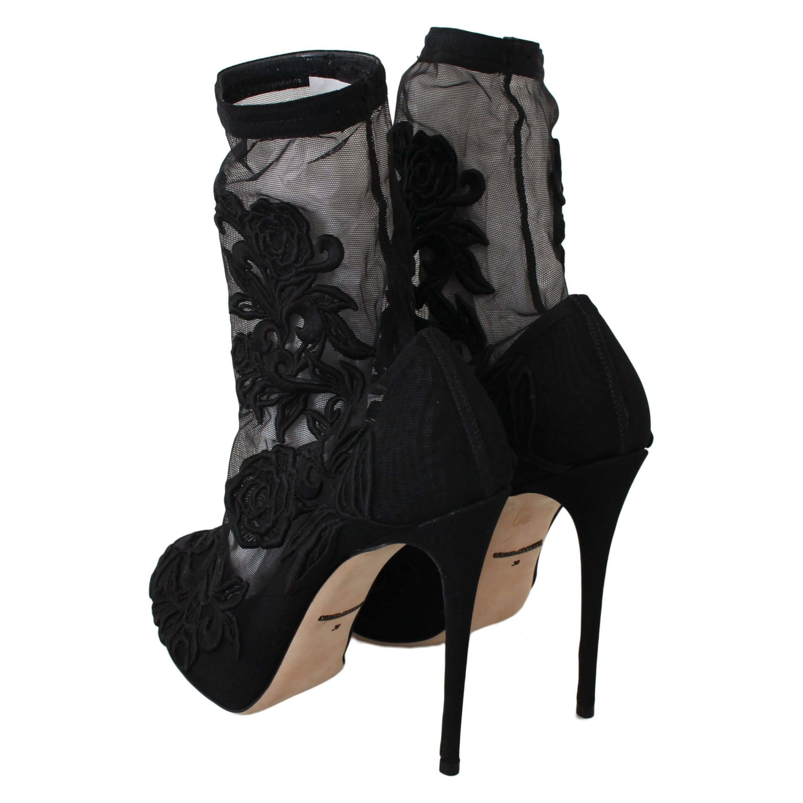 Embroidered Floral Stiletto Socks Booties