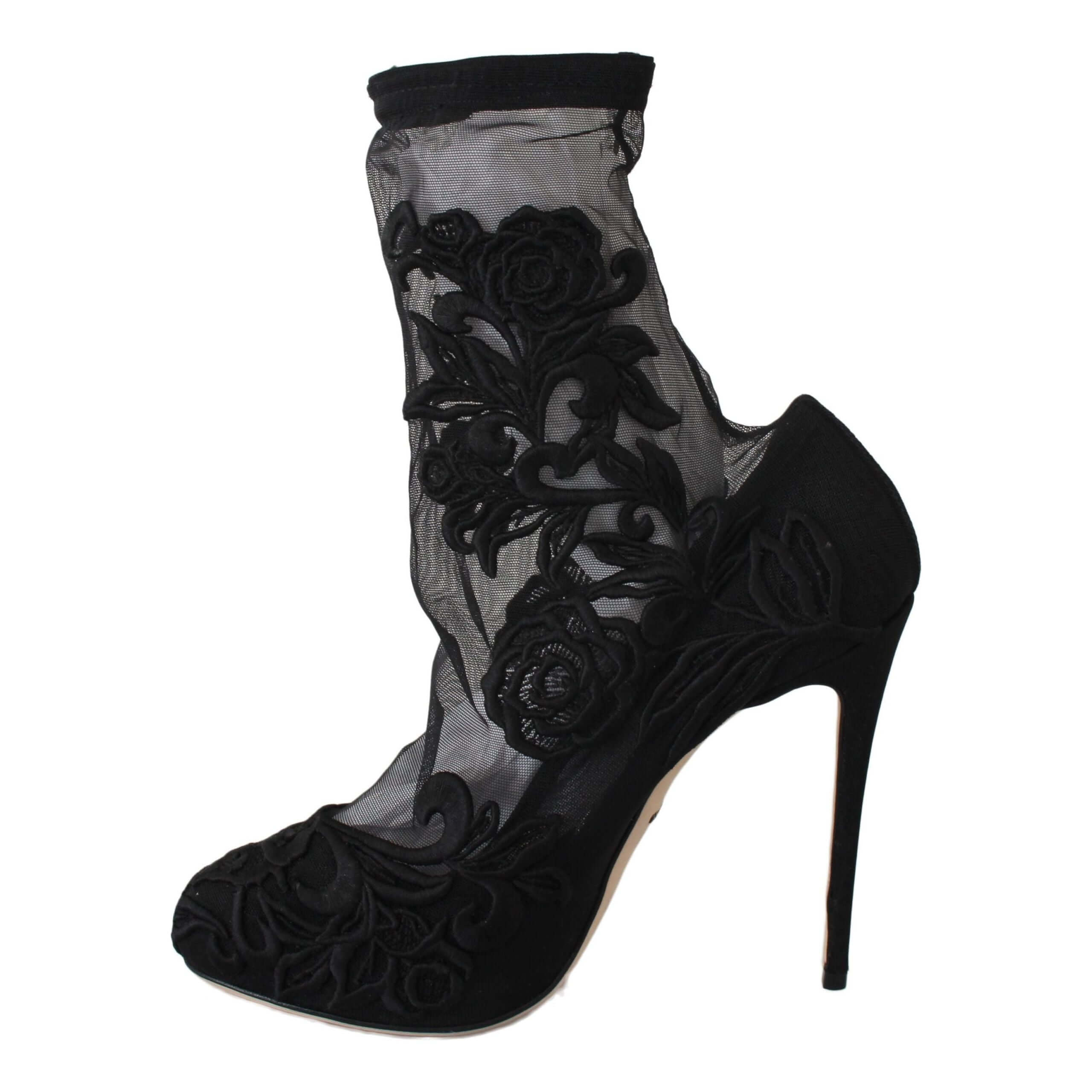 Embroidered Floral Stiletto Socks Booties