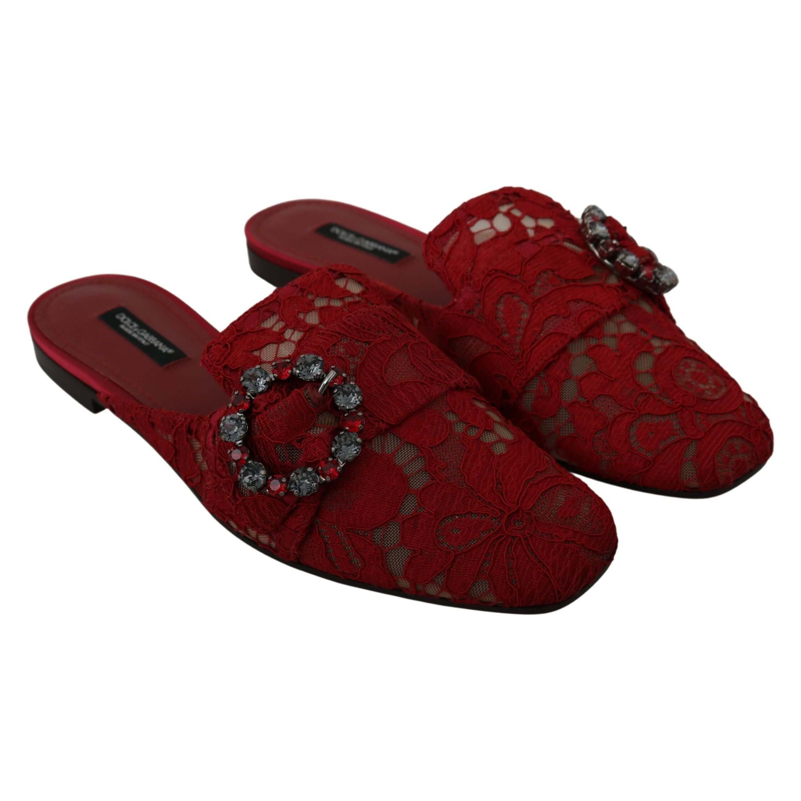 Radiant Red Slide Flats with Crystal Embellishments