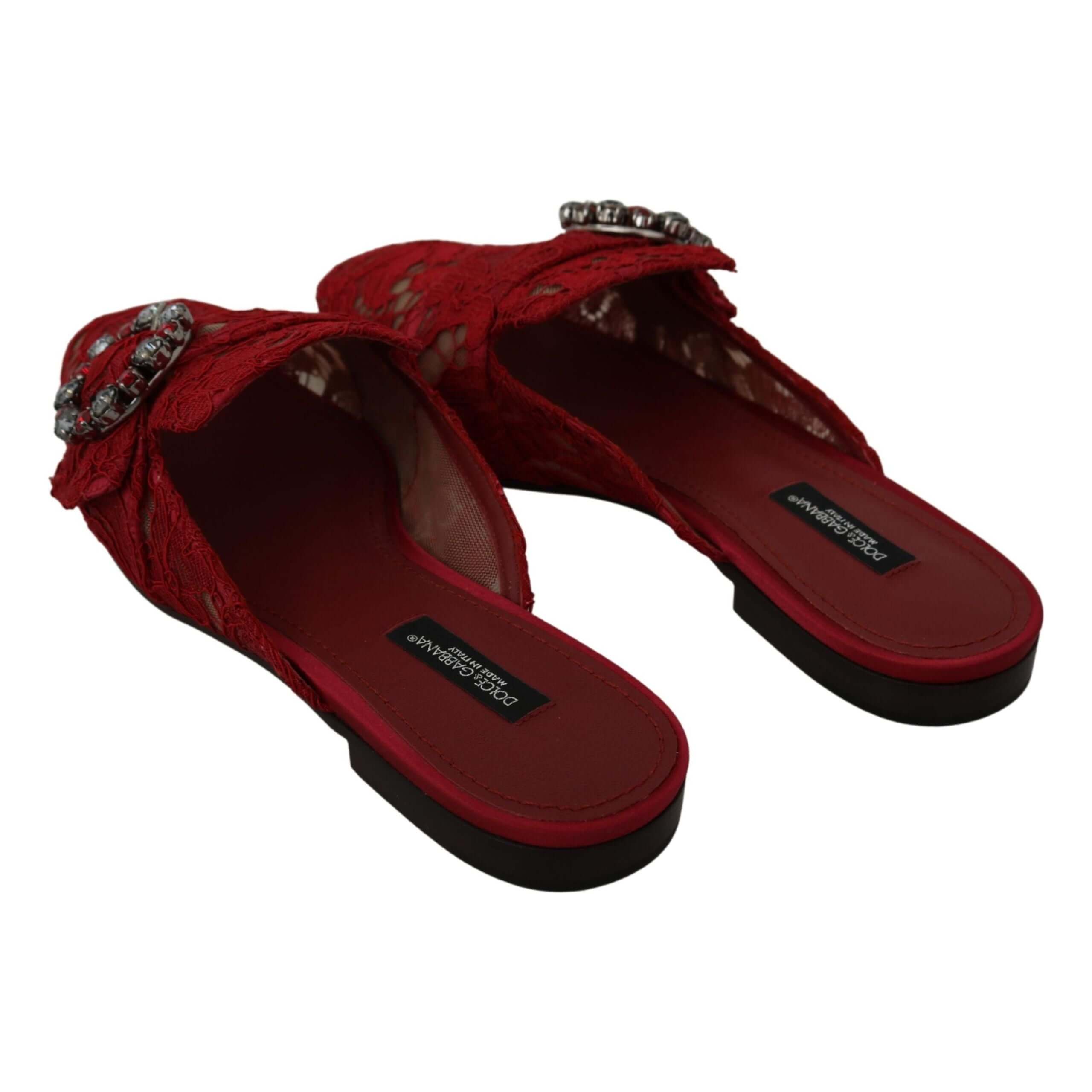 Radiant Red Slide Flats with Crystal Embellishments