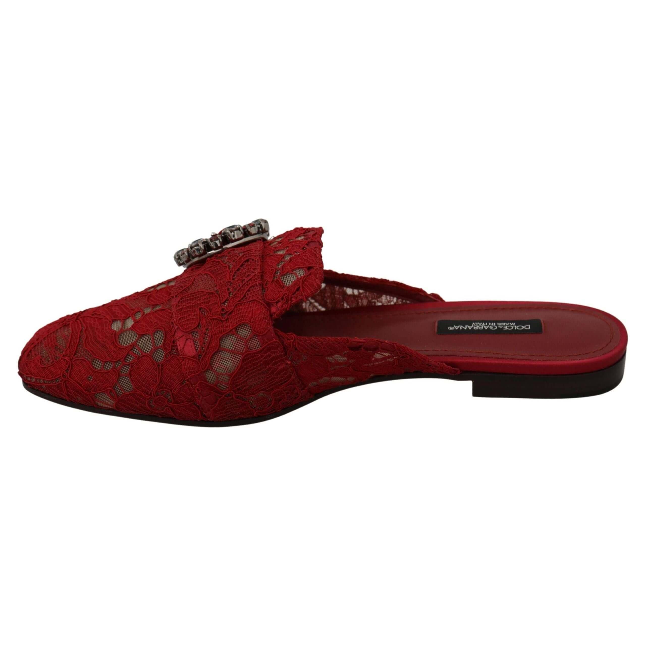 Radiant Red Slide Flats with Crystal Embellishments