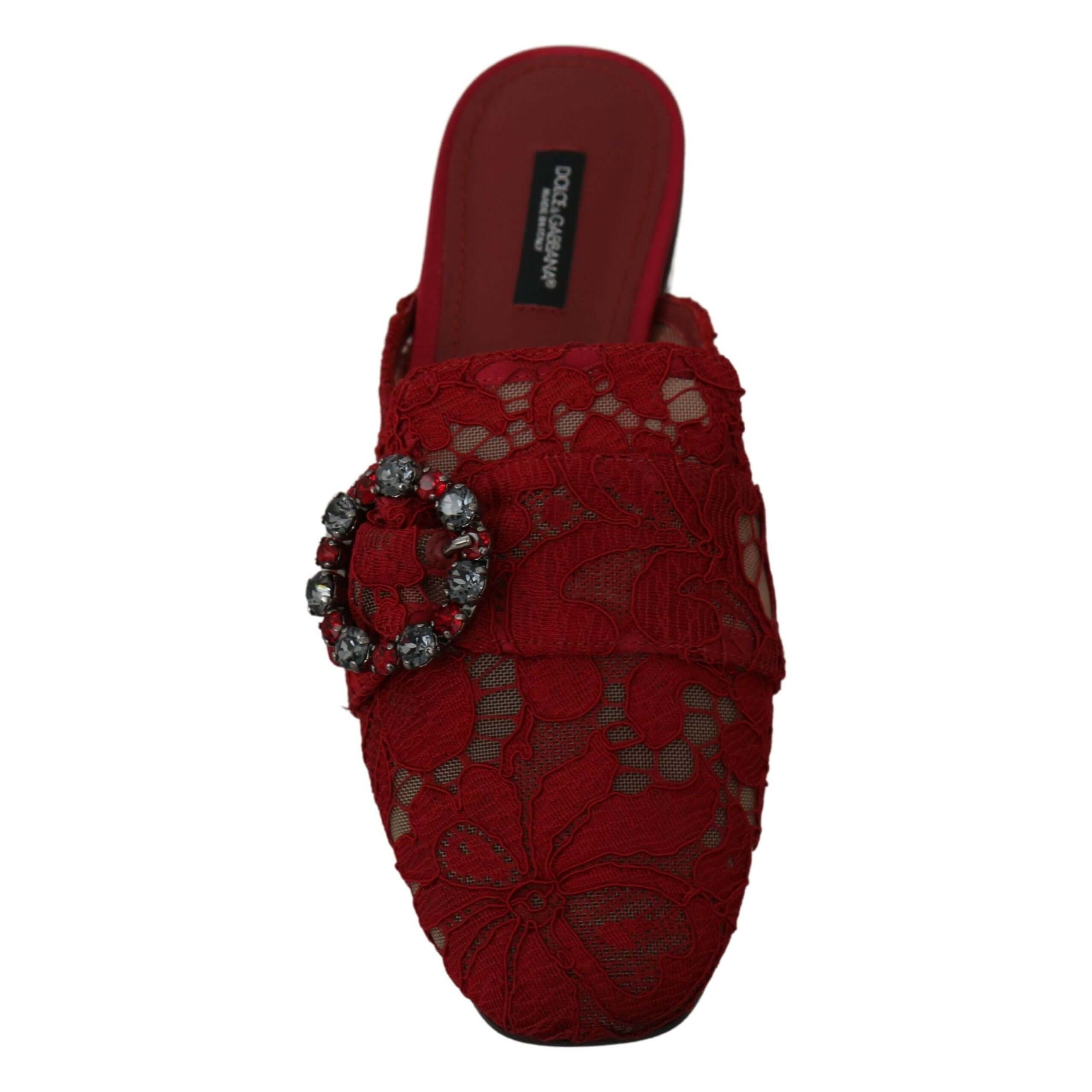 Radiant Red Slide Flats with Crystal Embellishments