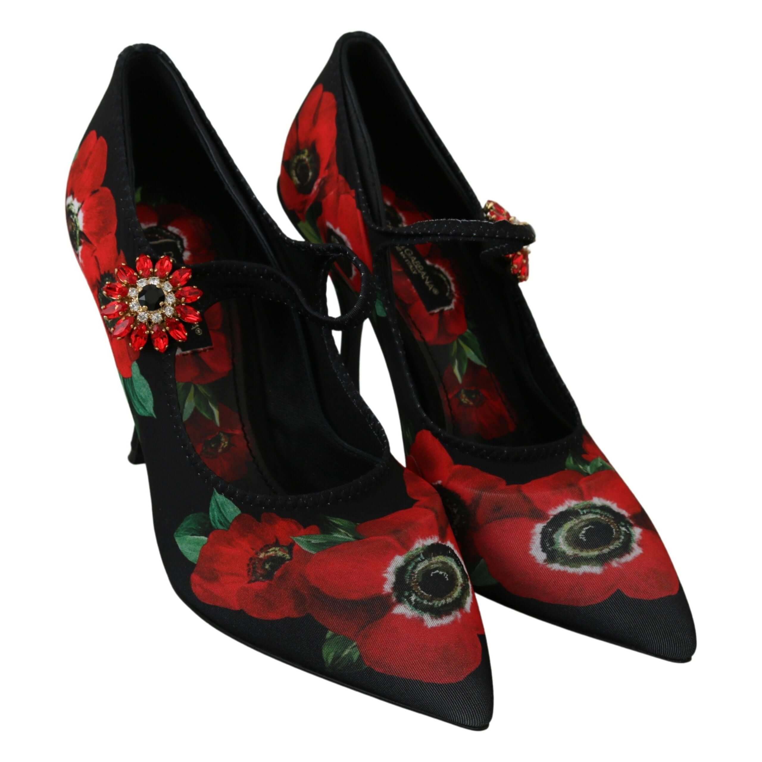 Floral Mary Janes Pumps with Crystal Detail