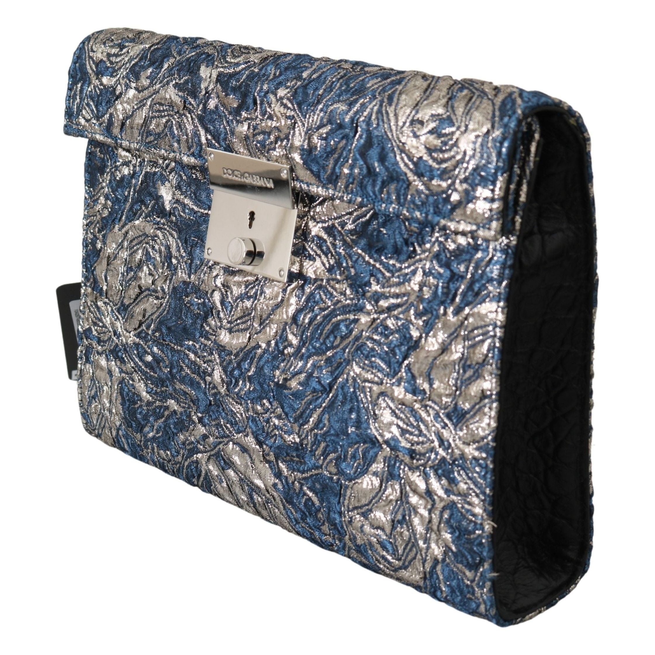 Elegant Blue Croc-Print Briefcase Clutch