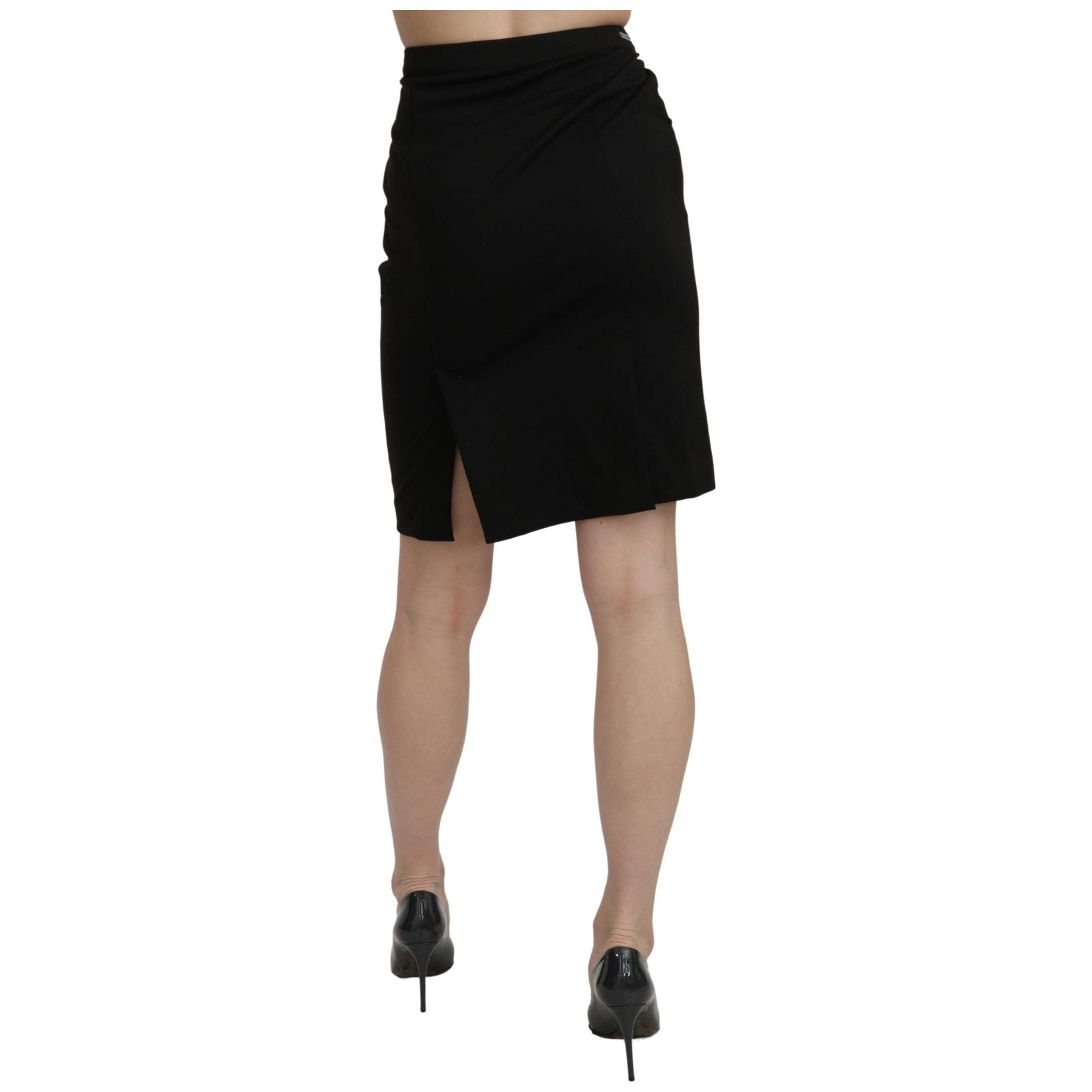 Chic High Waist Black Linen Skirt